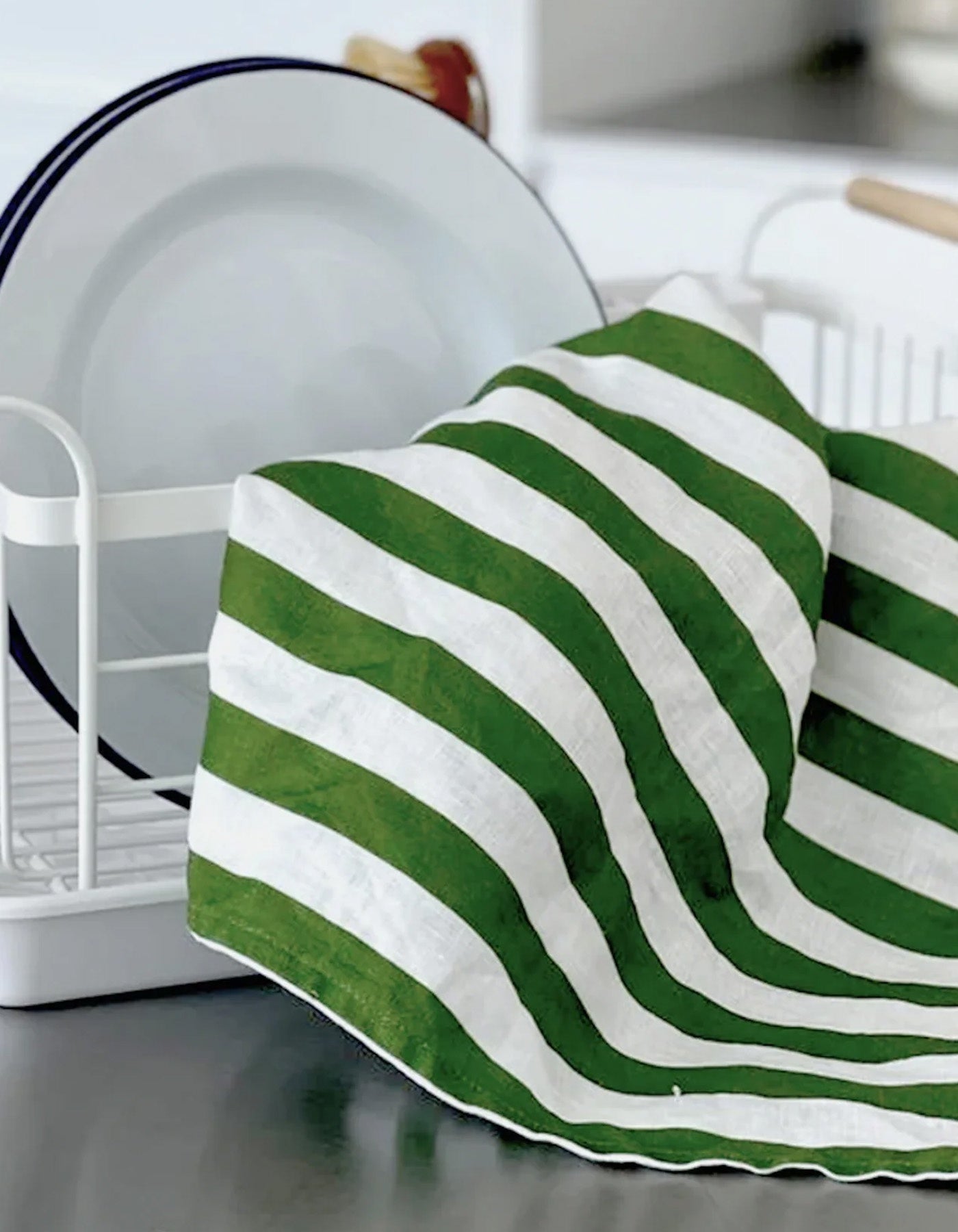 Lettuce Tea Towel Olive Stripe