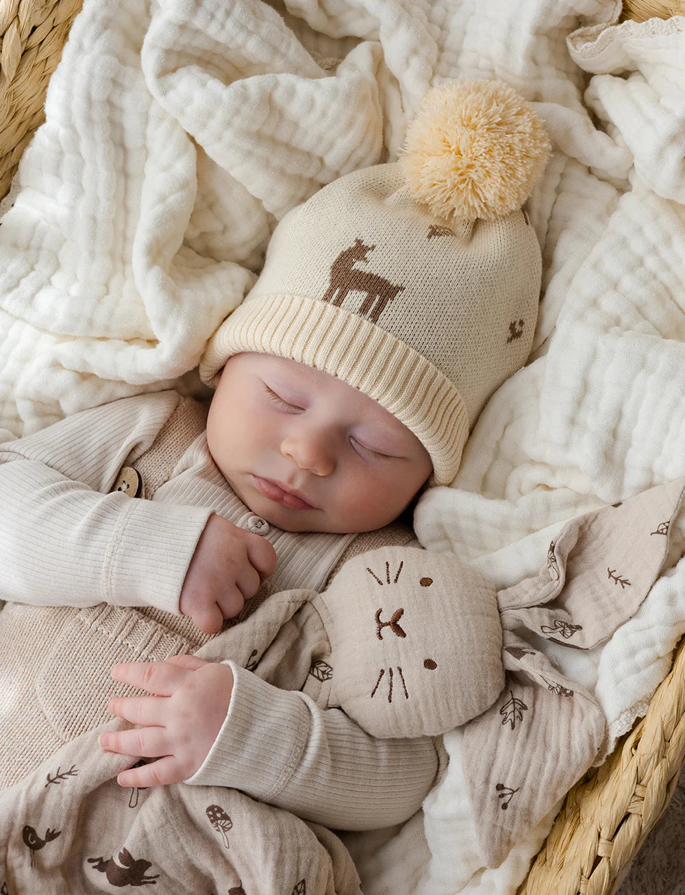 Over The Dandelions Knitted Beanie Woodlands with pompom