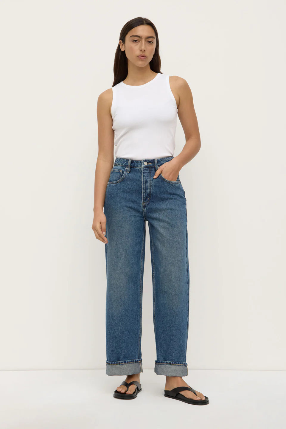 Assembly Label Oversized High Rise Jean - Dark Indigo Fade