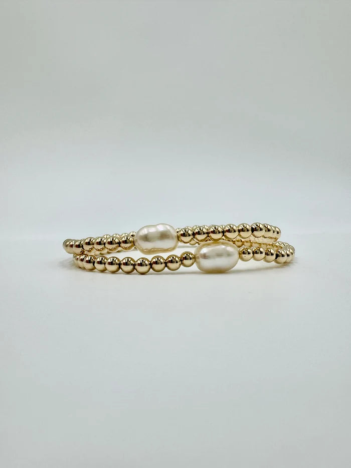 Dane Gold Bead Bracelet - Baroque Pearl