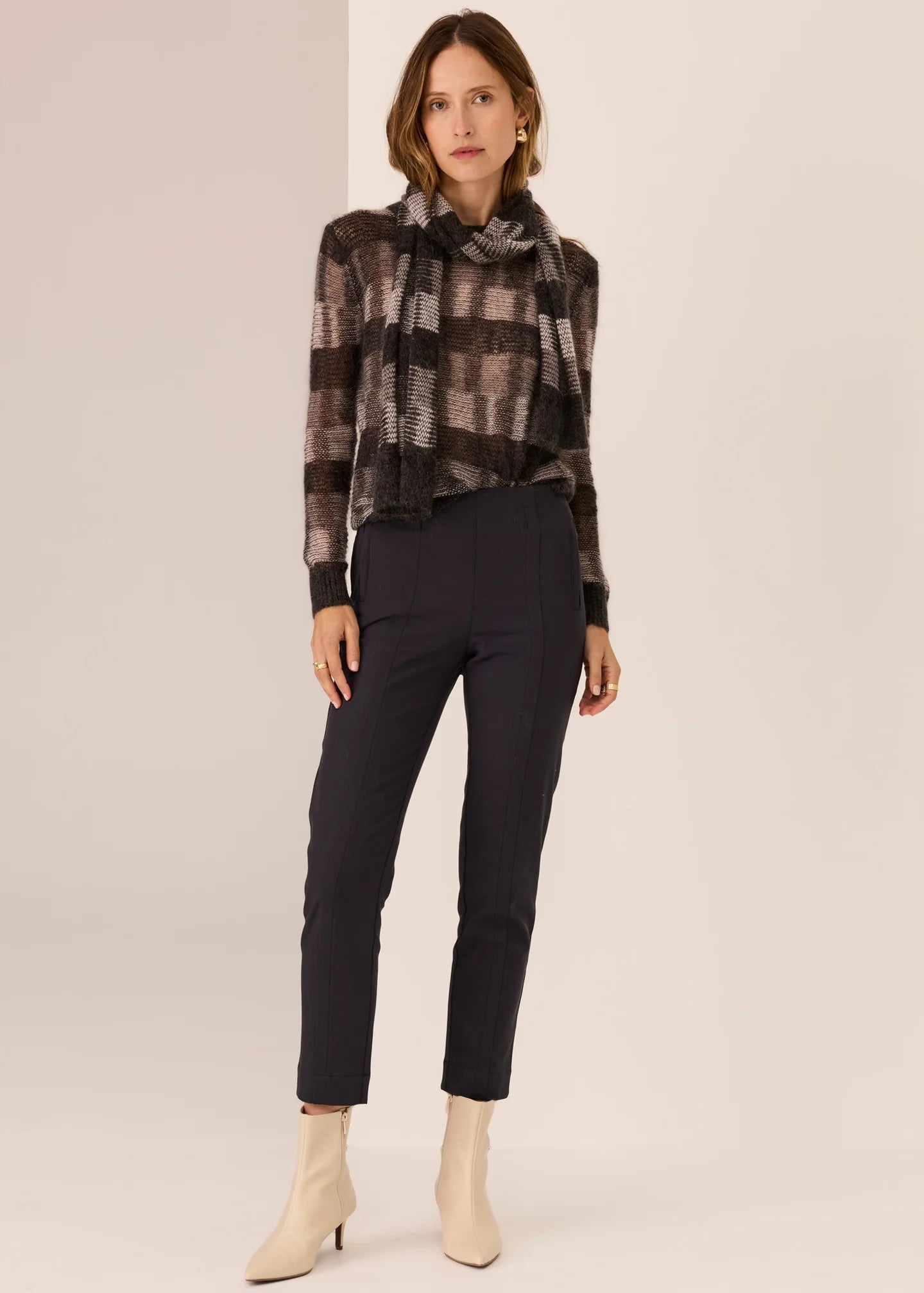 POL Ciara Stripe Textured Knit Char/Silver/Ivory
