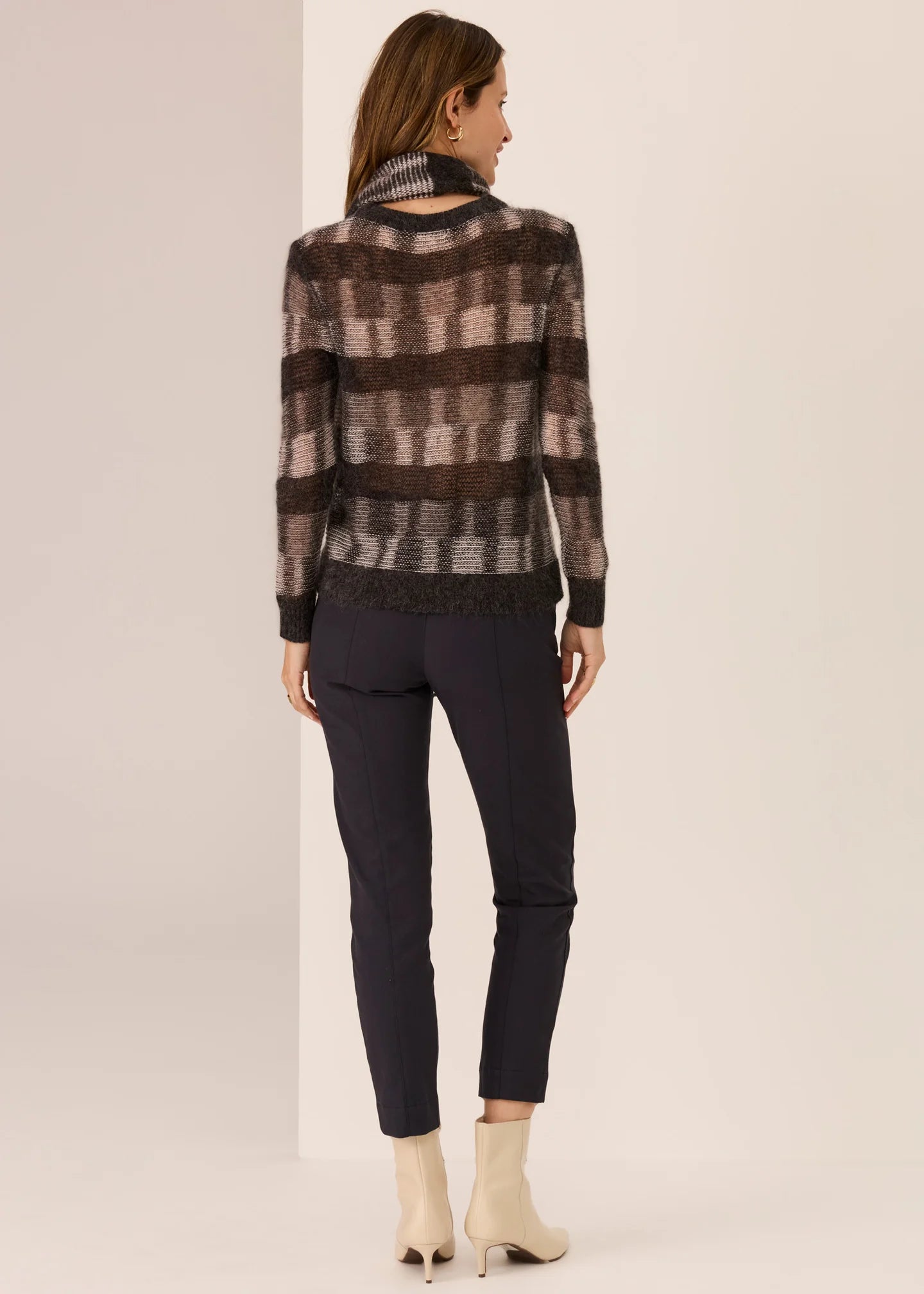 POL Ciara Stripe Textured Knit Char/Silver/Ivory