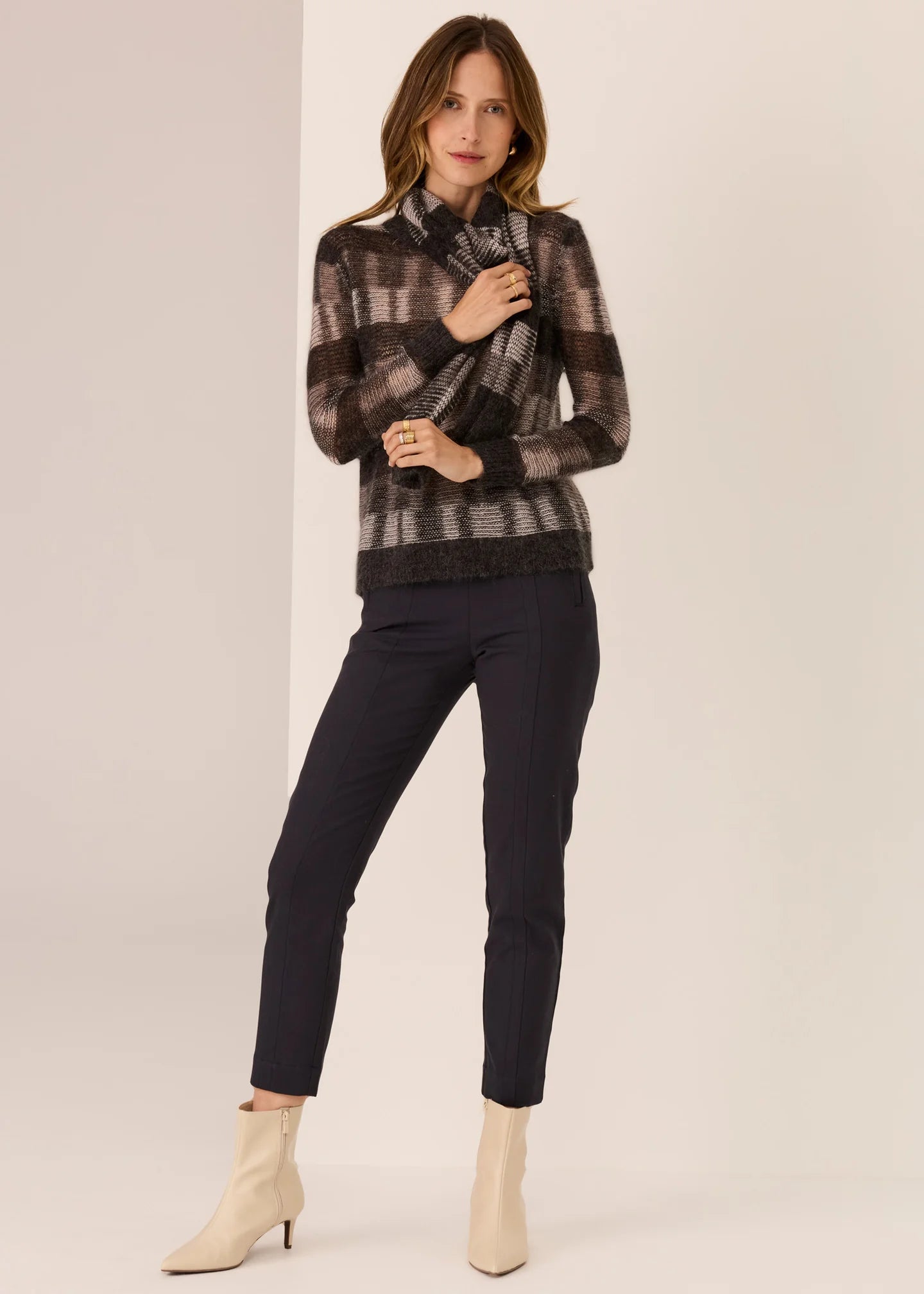 POL Ciara Stripe Textured Knit Char/Silver/Ivory