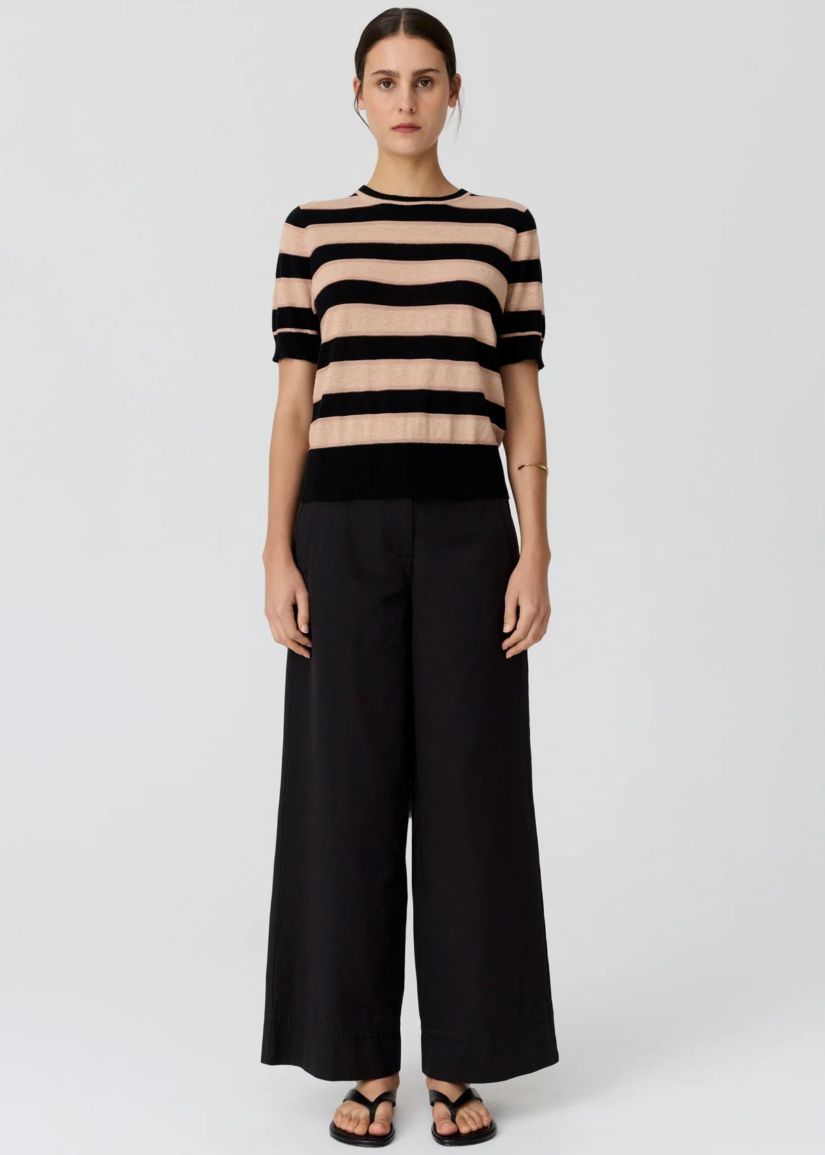 POL Darcey Stripe Knit Tee Black/Pink