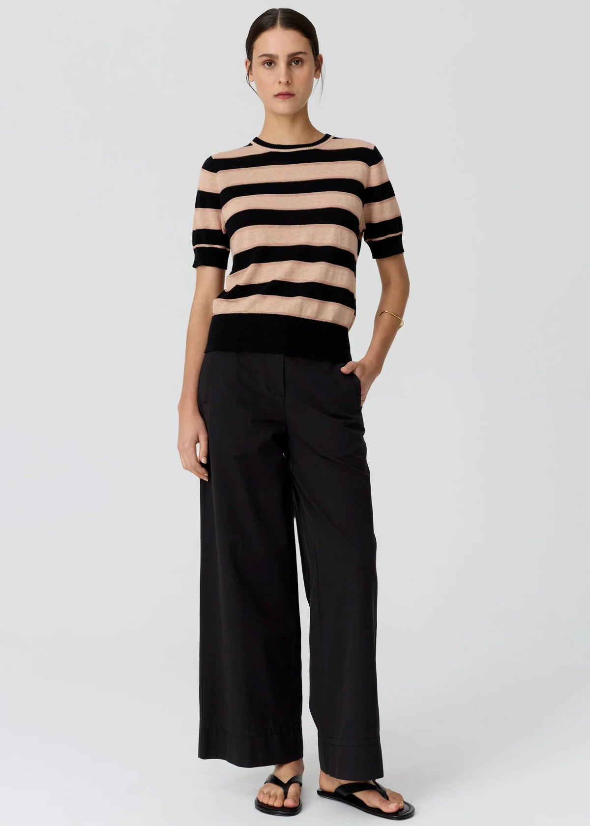 POL Darcey Stripe Knit Tee Black/Pink