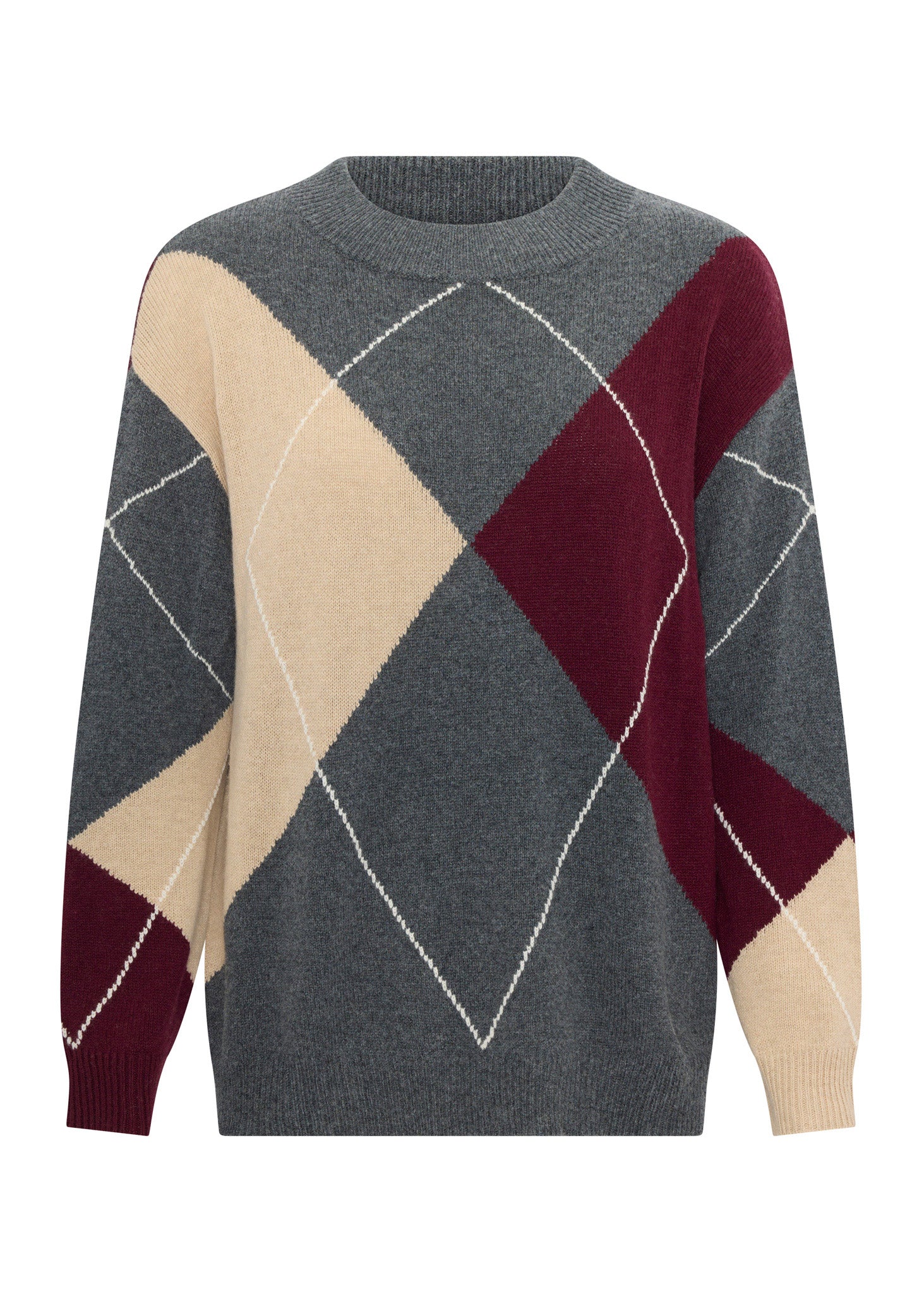 POL Loren Argyle Knit Charcoal/Merlot/Pebble