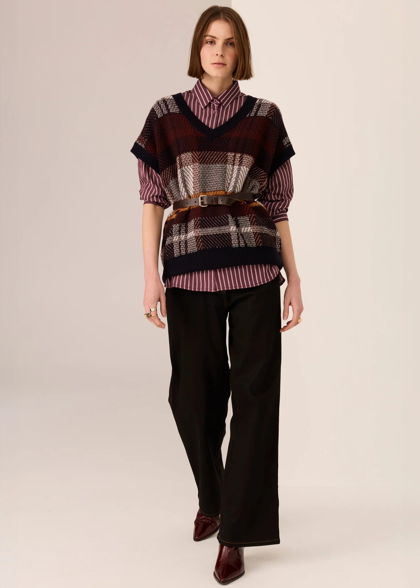 POL Marlon Stripe Shirt Merlot Stripe