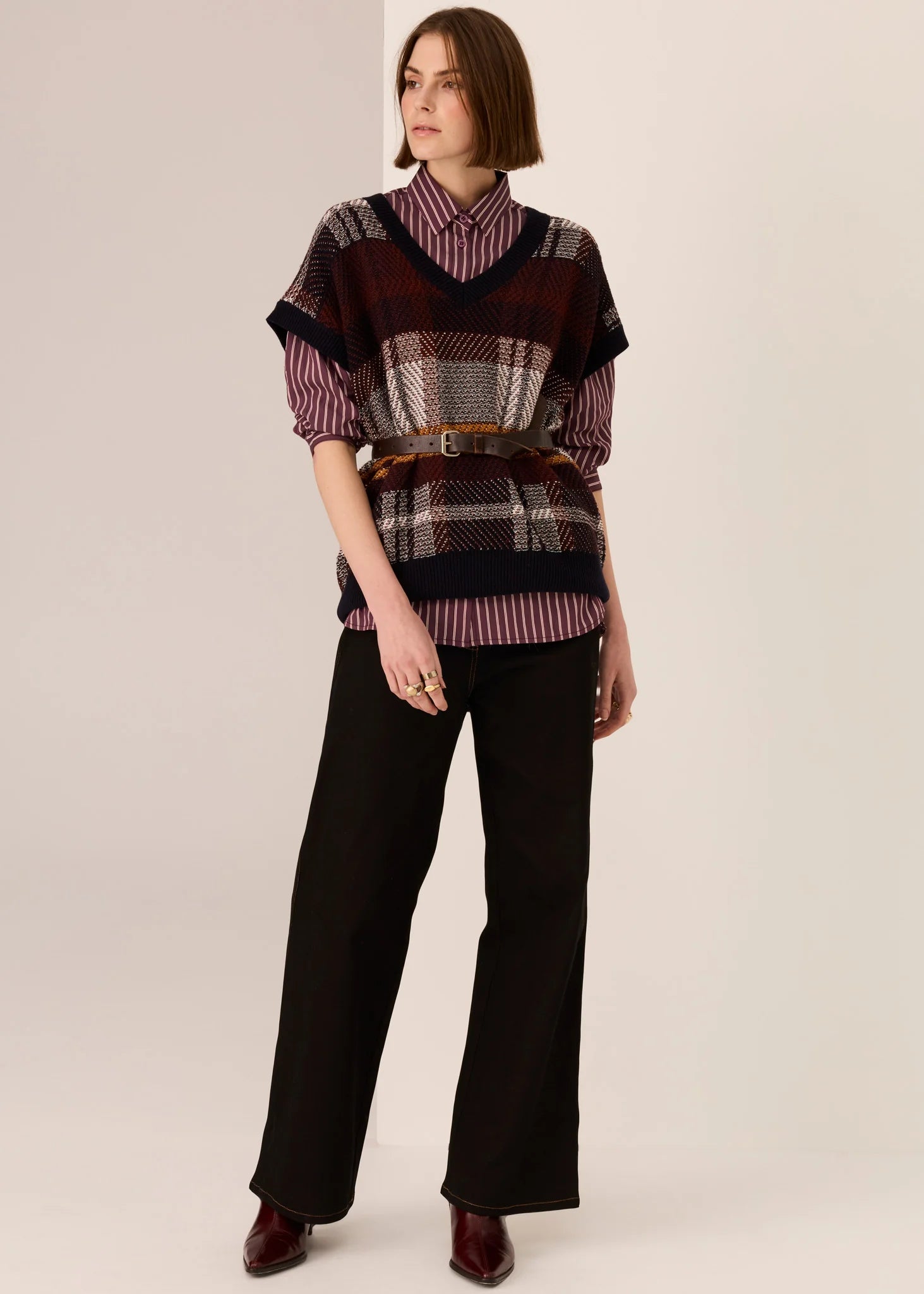 POL Marlon Stripe Shirt Merlot Stripe