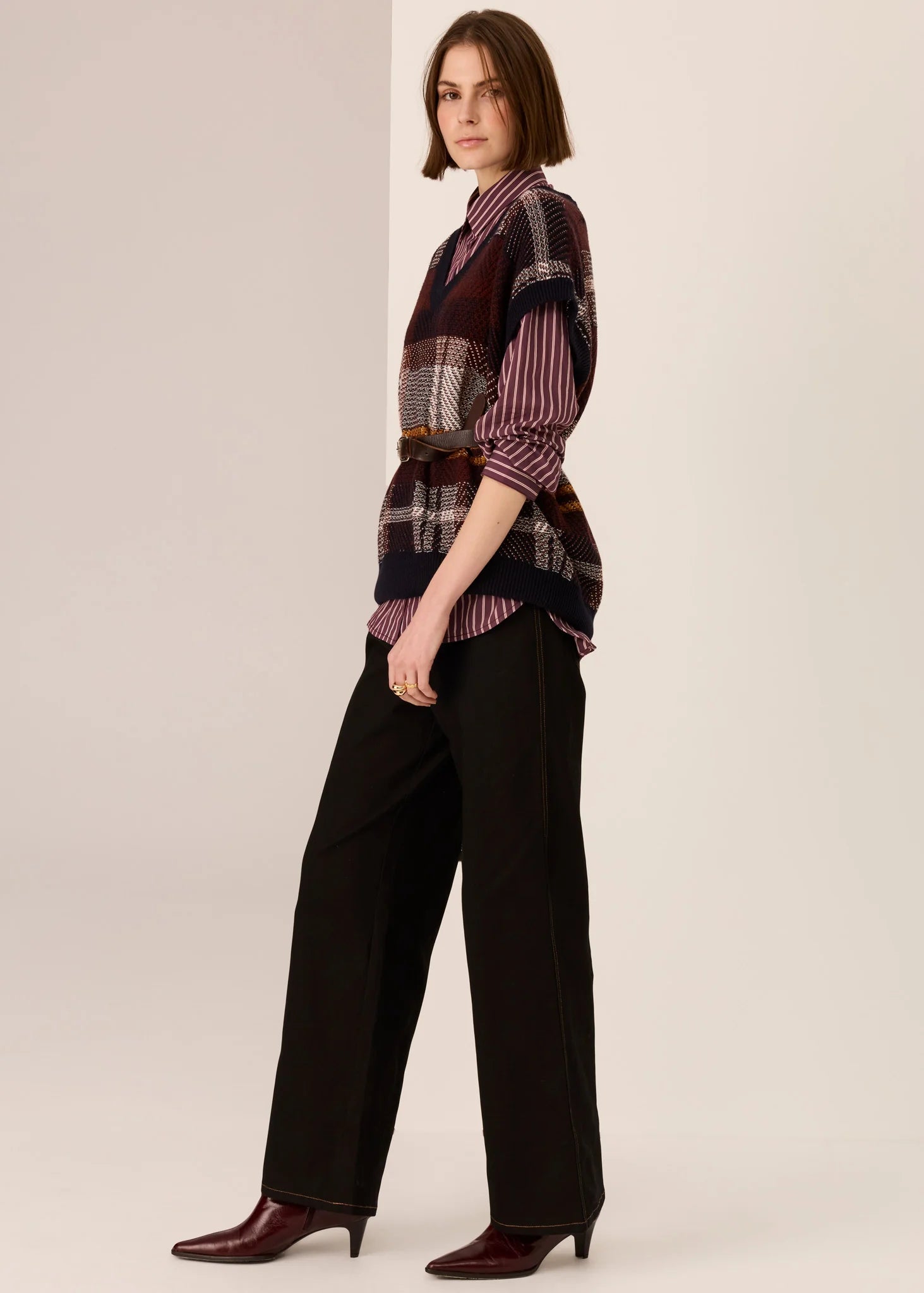 POL Marlon Stripe Shirt Merlot Stripe