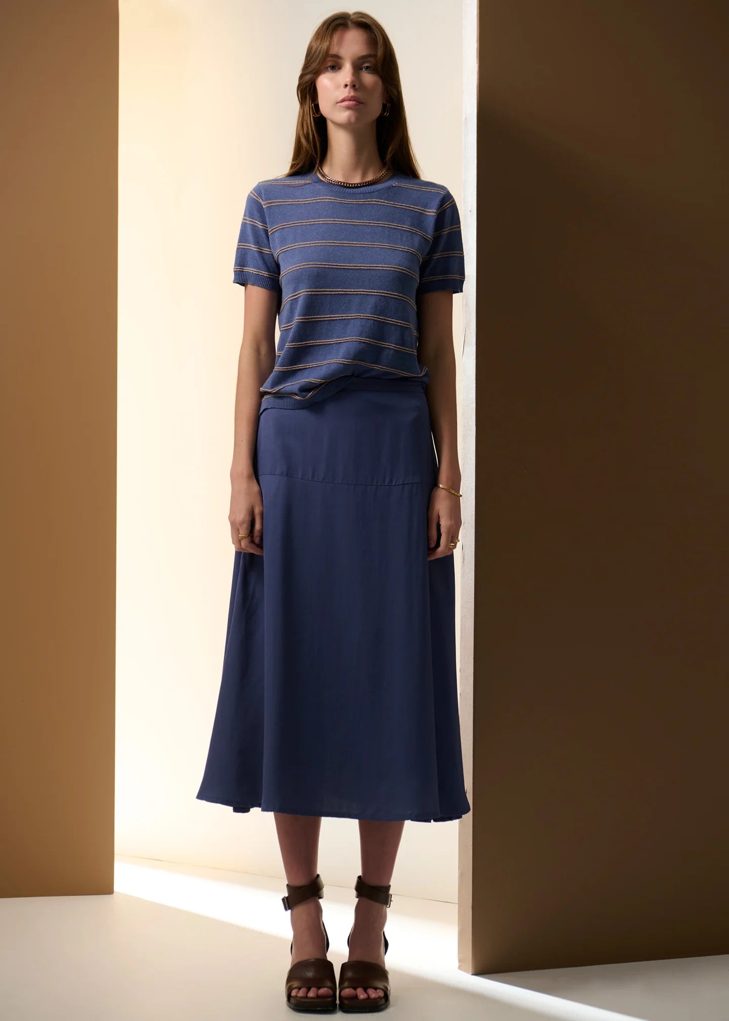 POL Sable Tee Stripe Blue / Gold