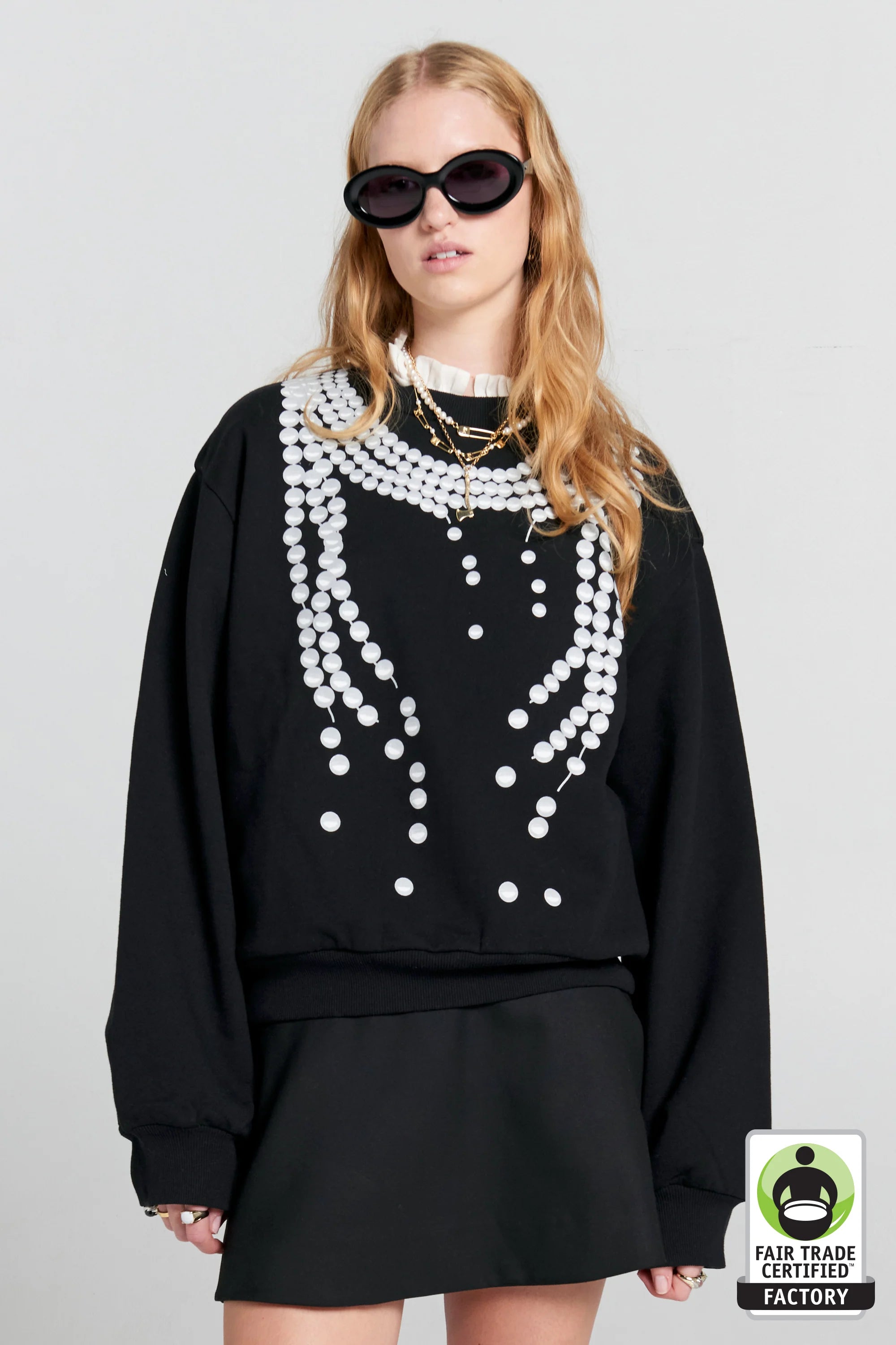 Karen Walker Broken Pearls Crewneck Sweatshirt Black