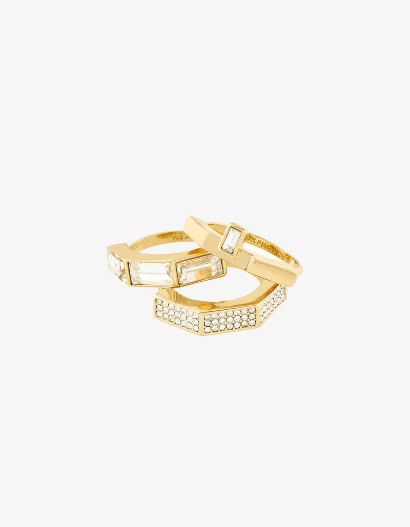 Pilgrim x Hanna Schonberg Gold Crystal Set of 3 Rings