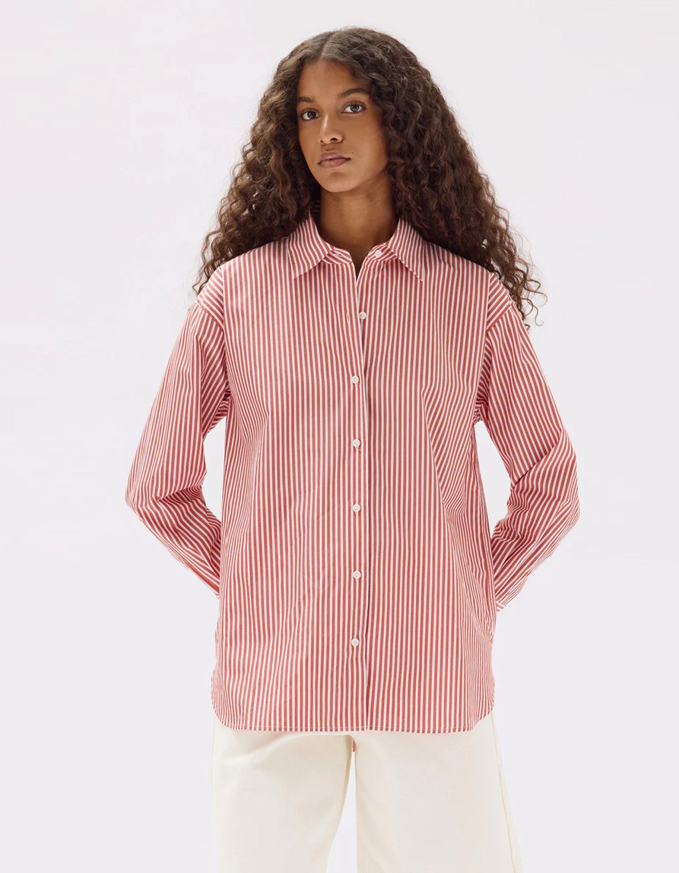 Assembly Label Signature Poplin Shirt Papaya/White Stripe