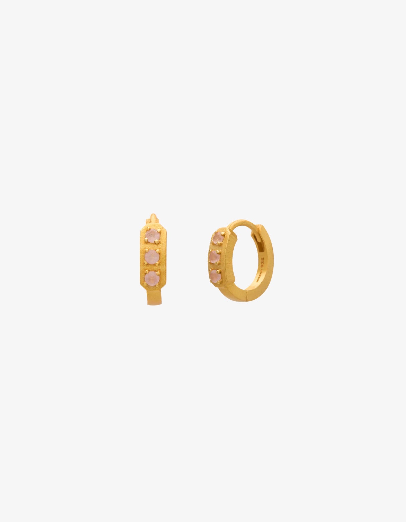 Murkani Rose Quartz  & White Topaz Hoop Earrings Gold Plate