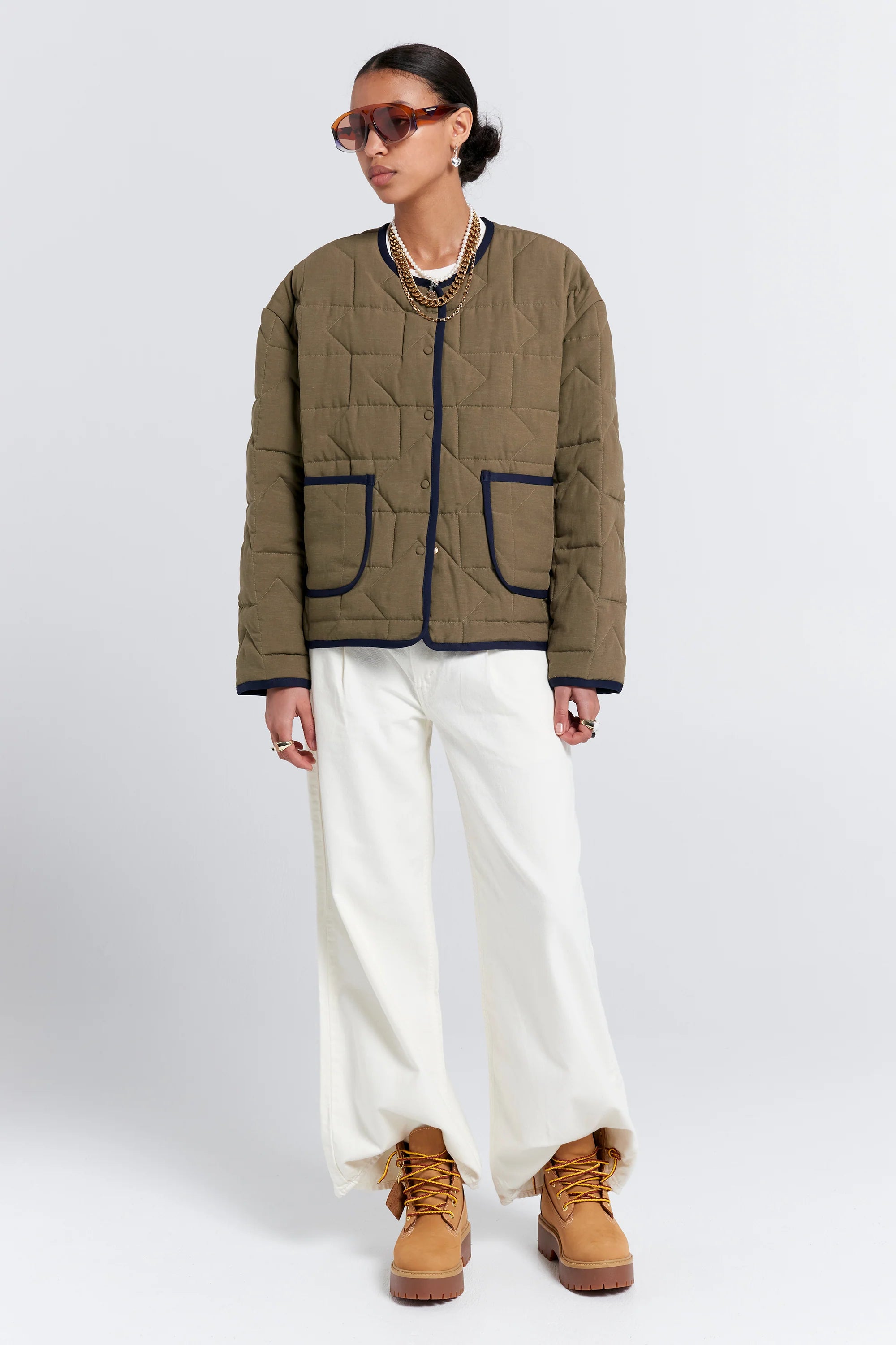Karen Walker Quilted Drift Jacket Khaki/Navy
