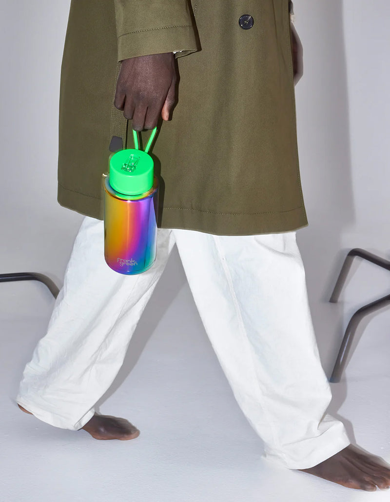 Frank Green 34oz Limited Edition Rainbow Ceramic Bottle with Neon Green Straw Lid Limited Edition