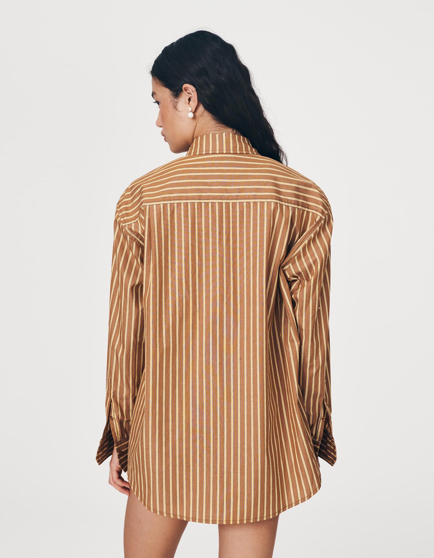 Rowie The Label Ramona Stripe Long Sleeve Shirt Tan Stripe