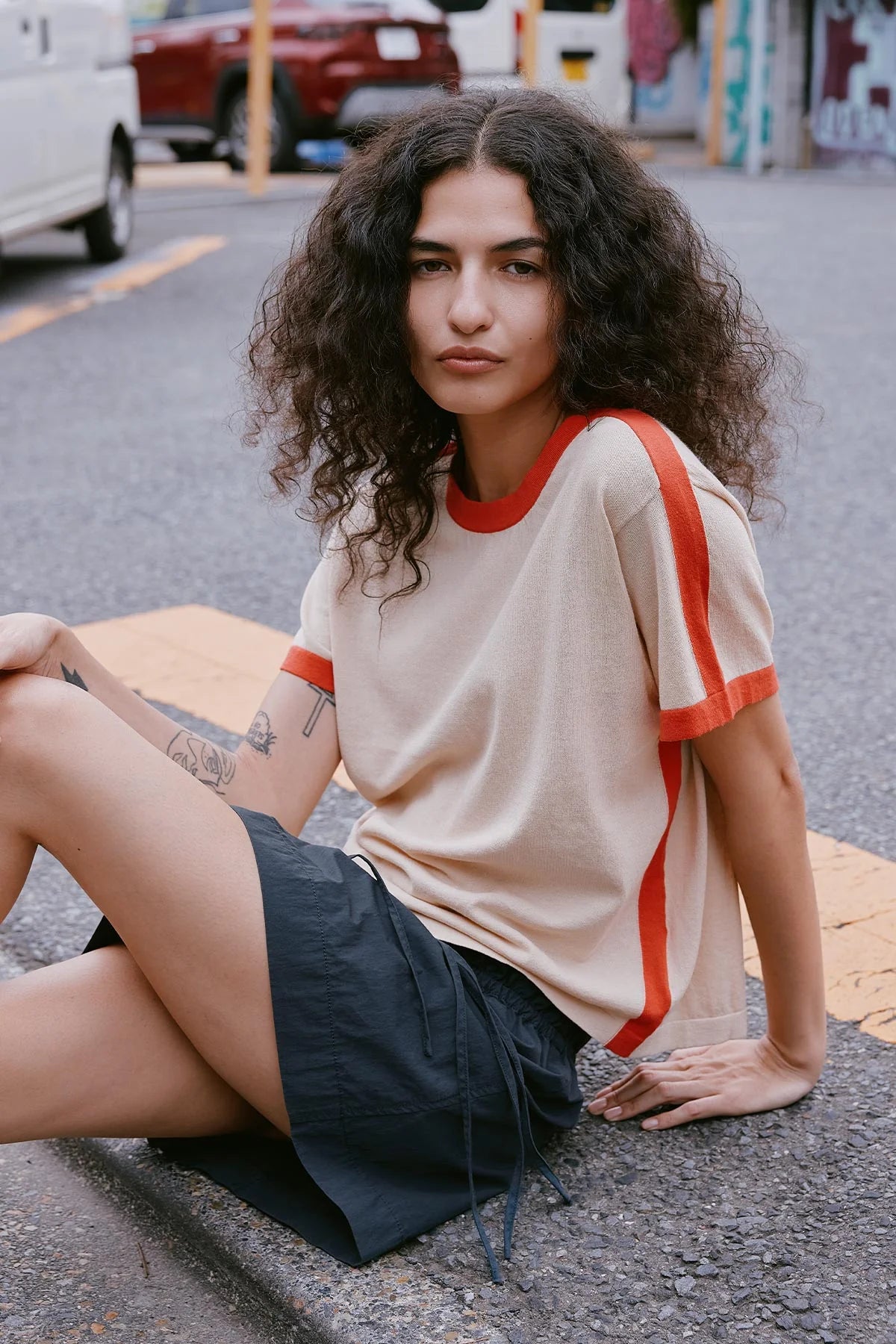 Rowie The Label Contrast Knit Tee Spiced Latte