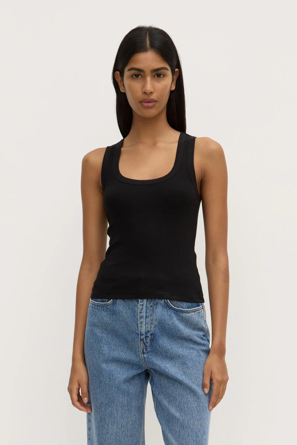 Assembly Label Robyn Scoop Neck Rib Tank- Black