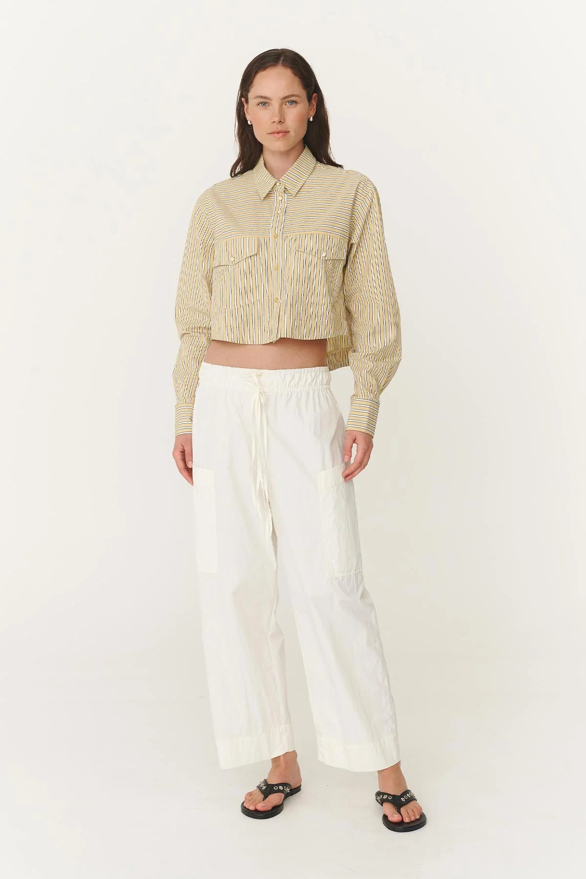 Rowie Cole Stripe Crop Shirt Sunflower