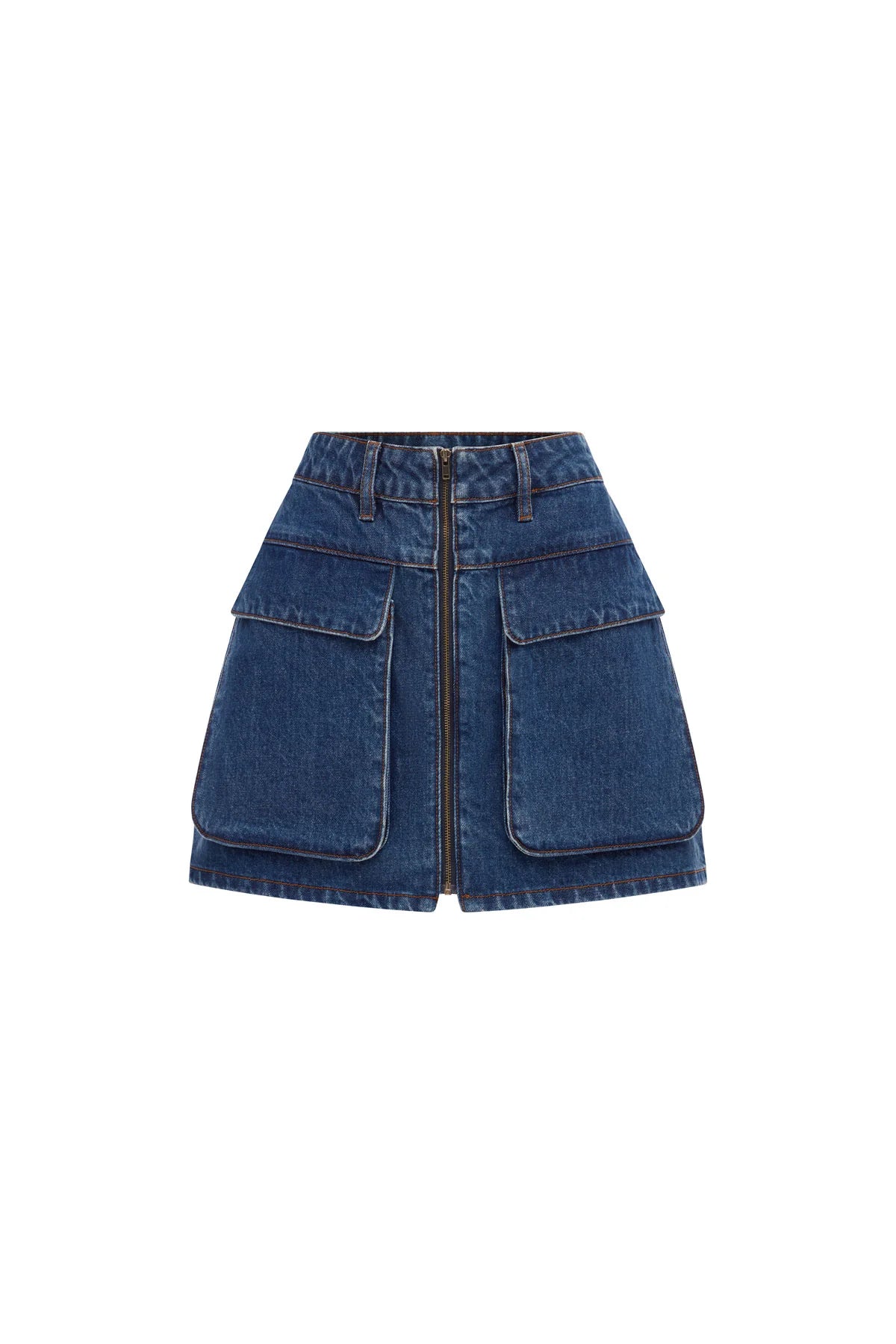Rowie The Label Alfred Zip Mini Skirt Washed Indigo