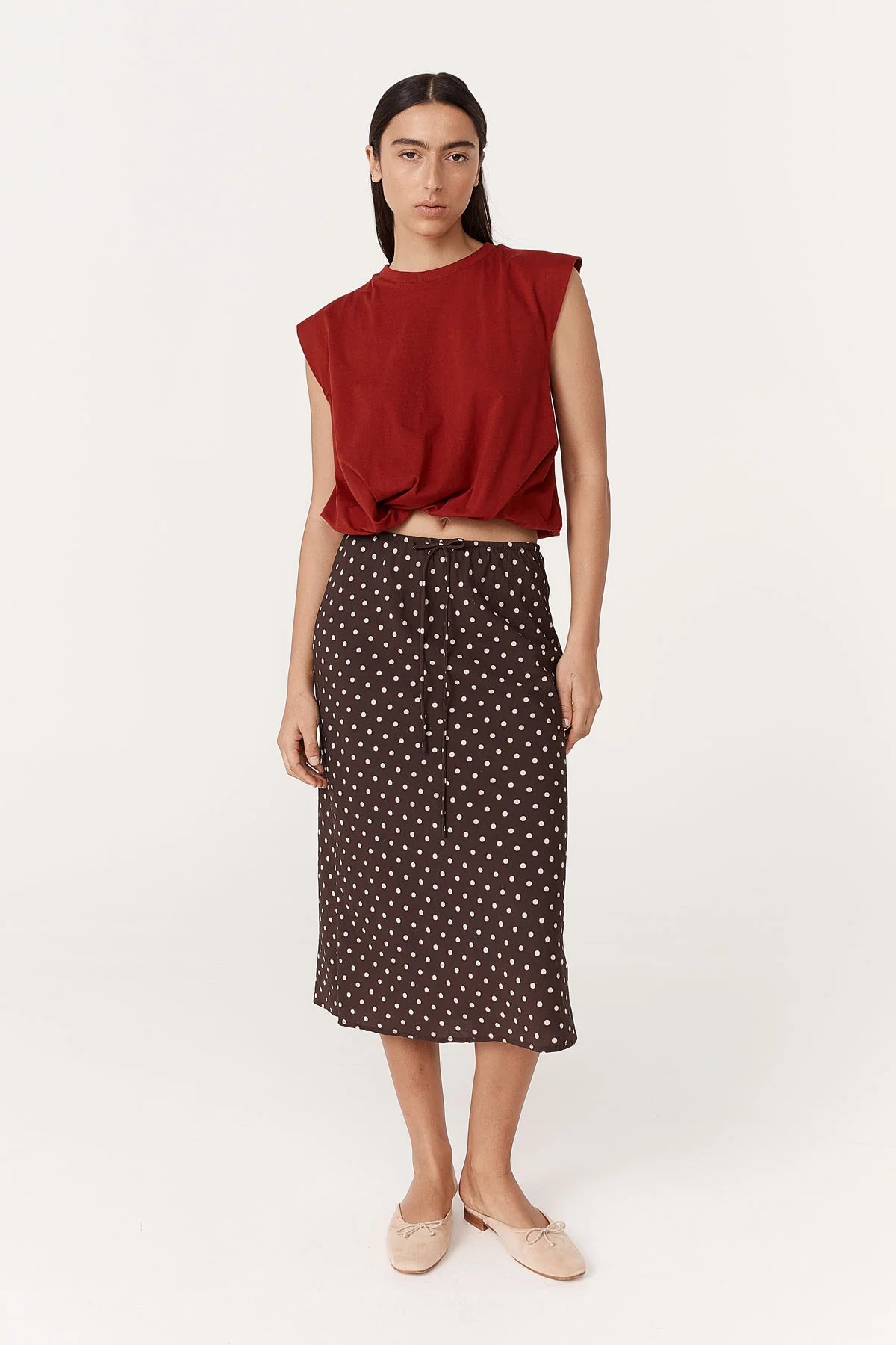 Rowie The Label  Frannie Silk Midi Skirt Cacao Spot