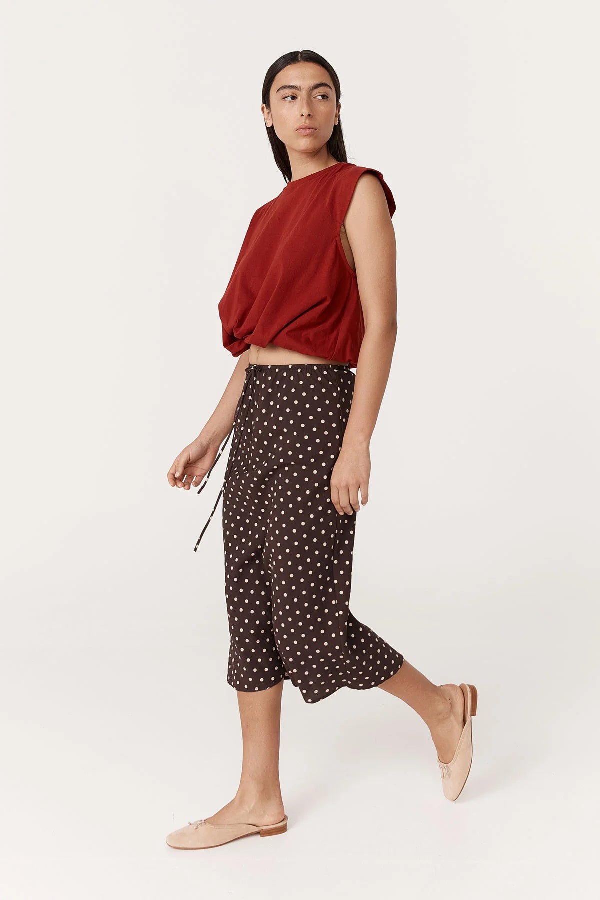 Rowie The Label  Frannie Silk Midi Skirt Cacao Spot