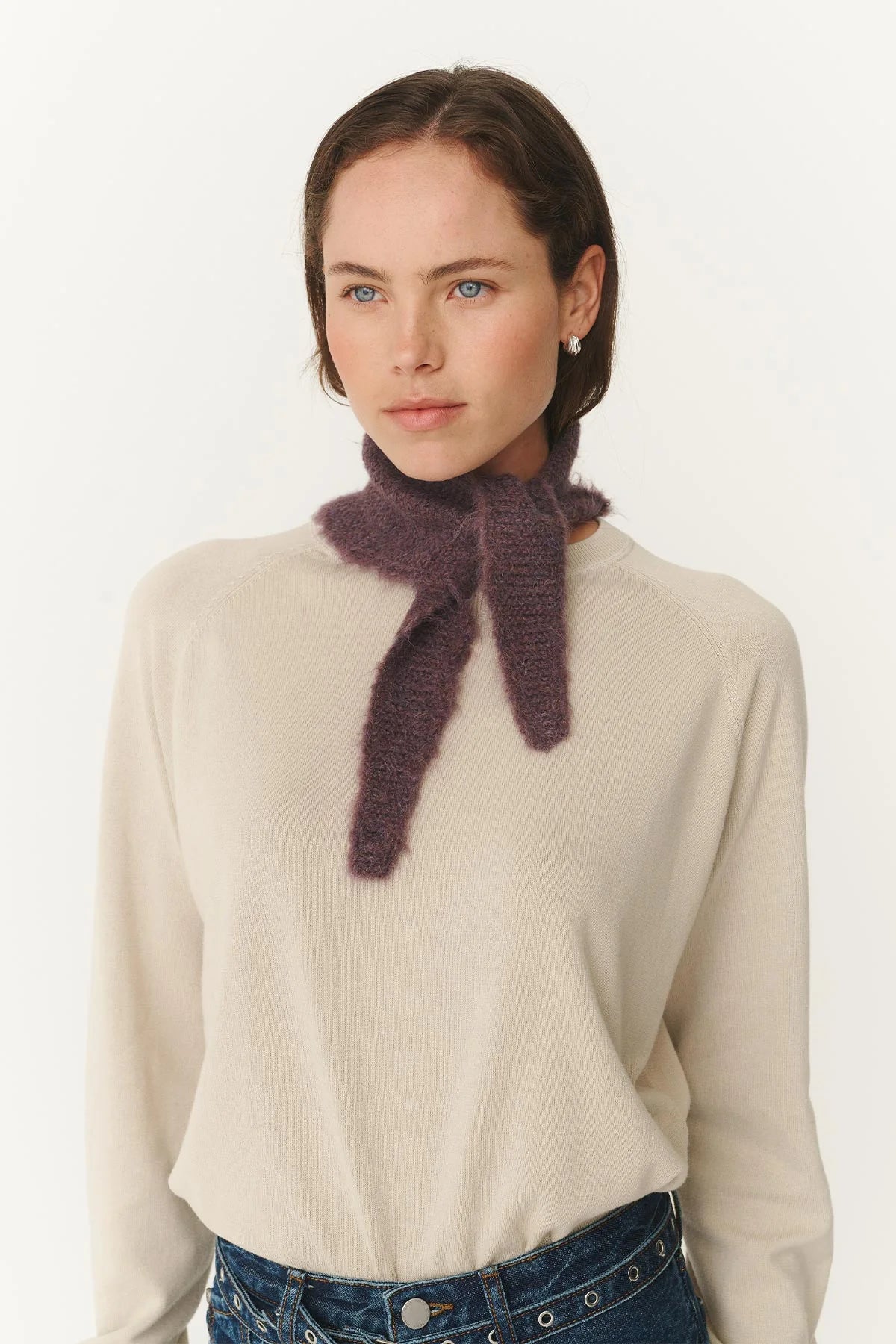 Rowie The Label Noa Knit Neckerchief Scarf Aubergine Marle