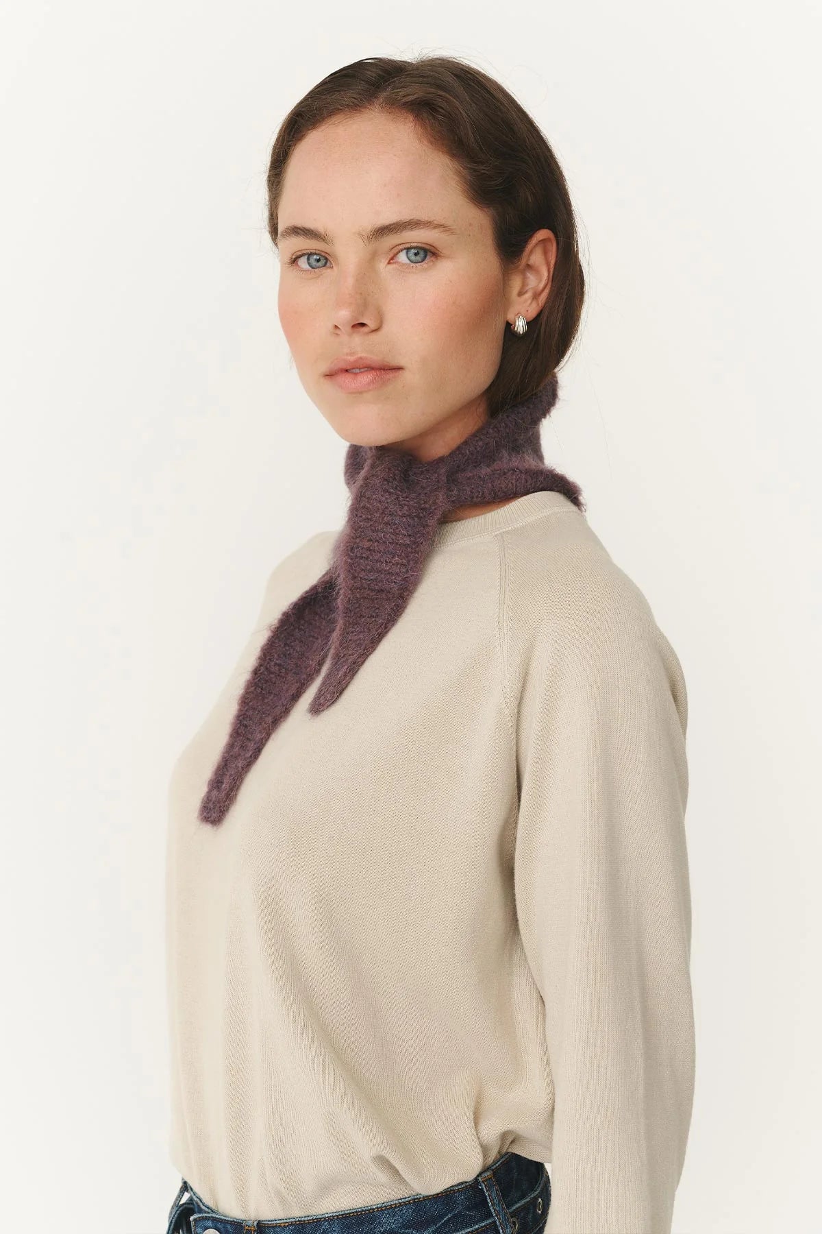 Rowie The Label Noa Knit Neckerchief Scarf Aubergine Marle