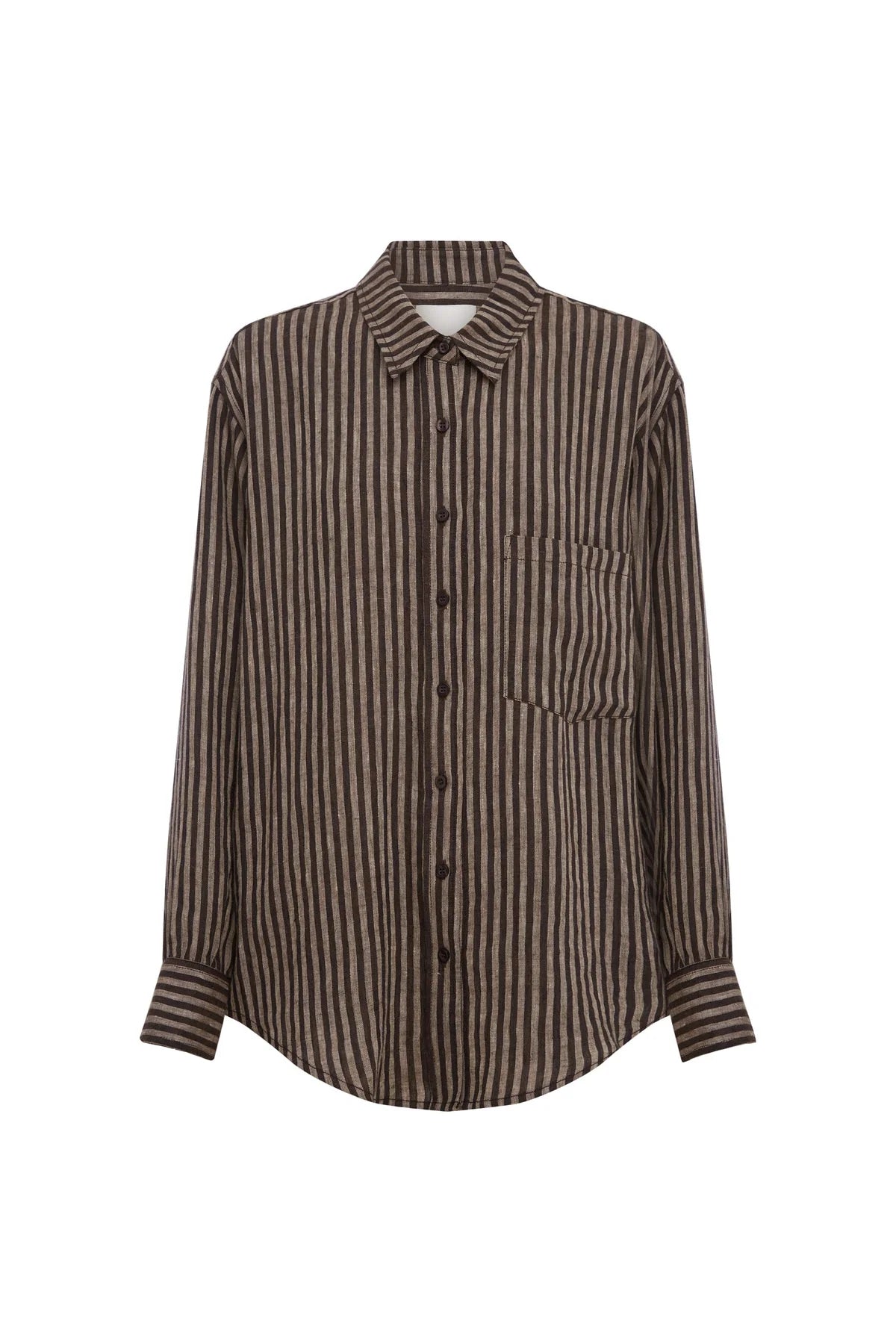 Rowie The Label Ramona Linen Long Sleeve Shirt Brown Stripe