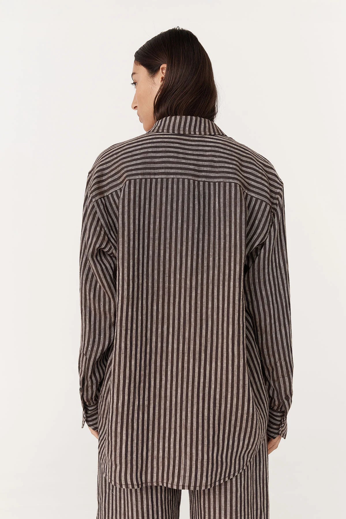 Rowie The Label Ramona Linen Long Sleeve Shirt Brown Stripe