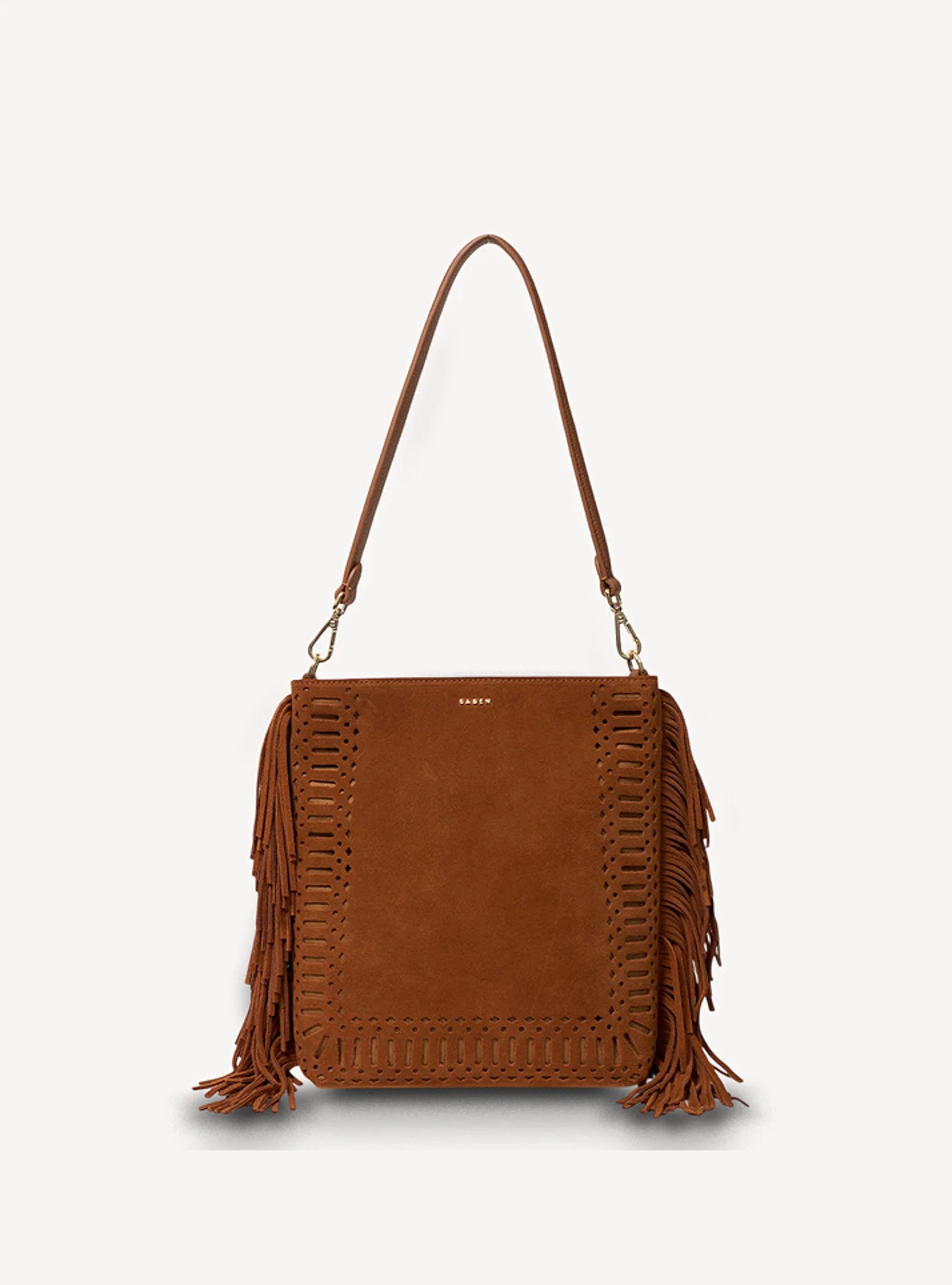 Saben Claudette Shoulder Bag Tan Suede + Fringe