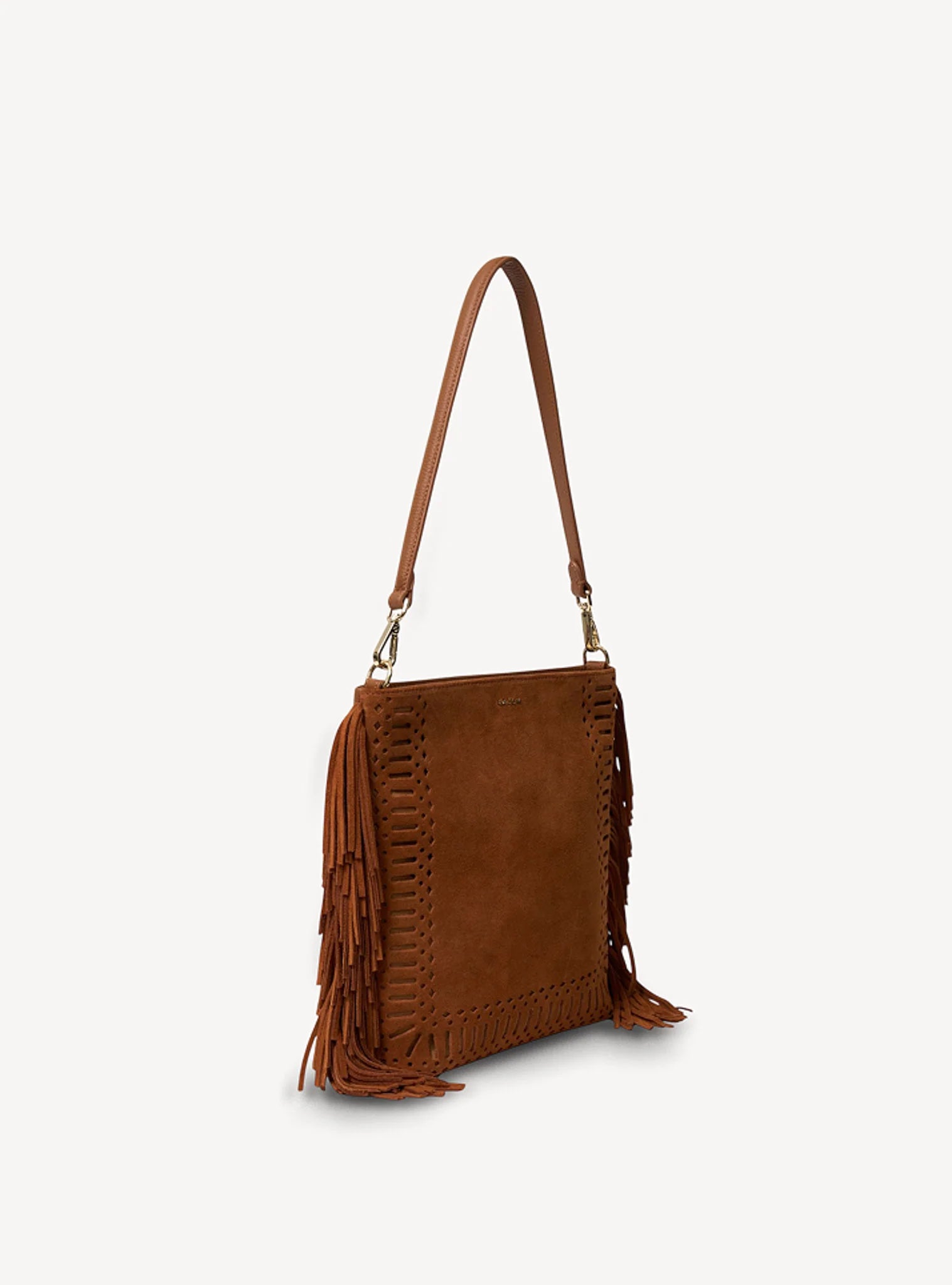Saben Claudette Shoulder Bag Tan Suede + Fringe