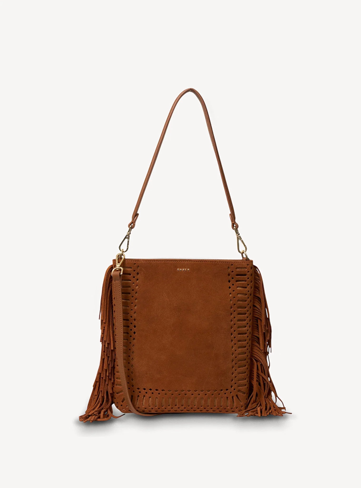 Saben Claudette Shoulder Bag Tan Suede + Fringe