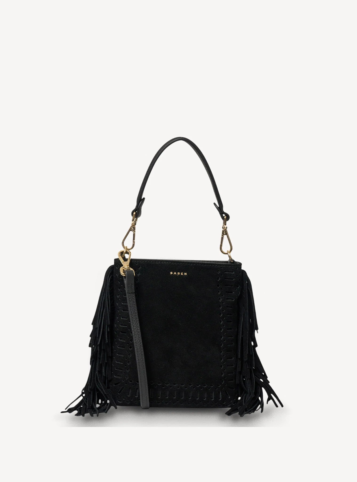 Saben Coco Mini Bag Black Suede + Fringe