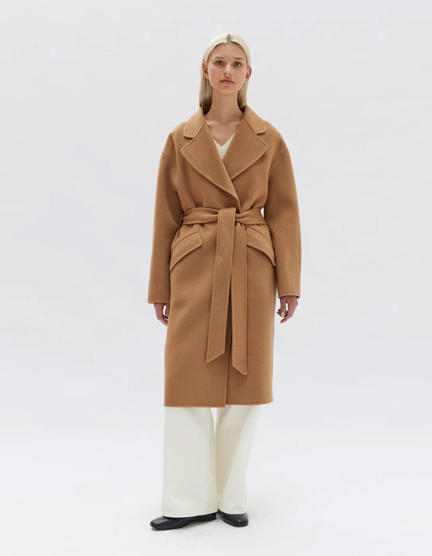 Assembly Label Sadie Single Breasted Wool Coat Camel