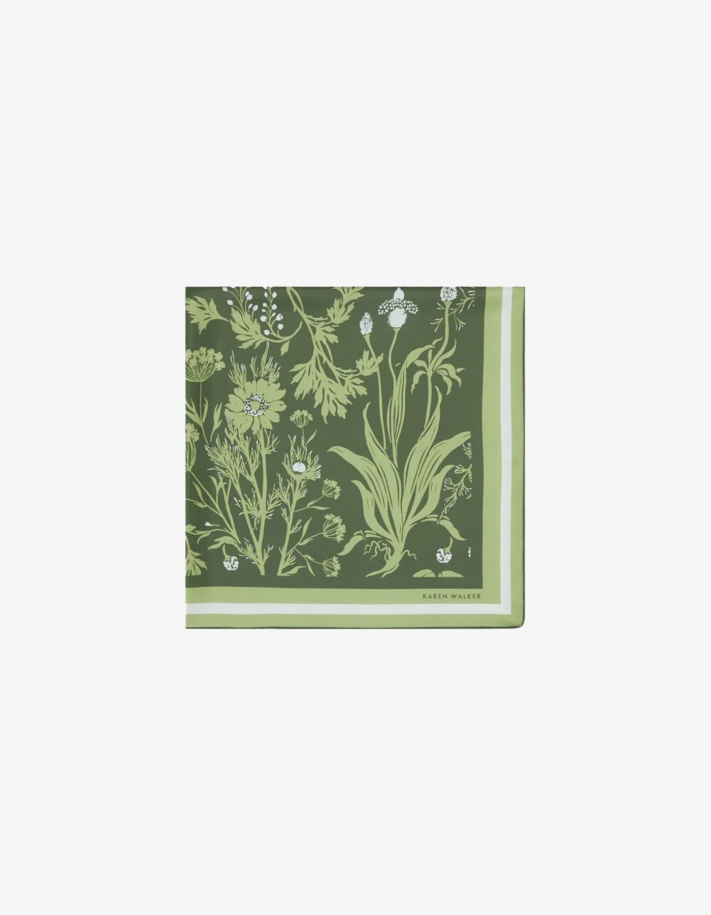 Karen Walker Wildflowers Classic Silk Scarf Green Multi