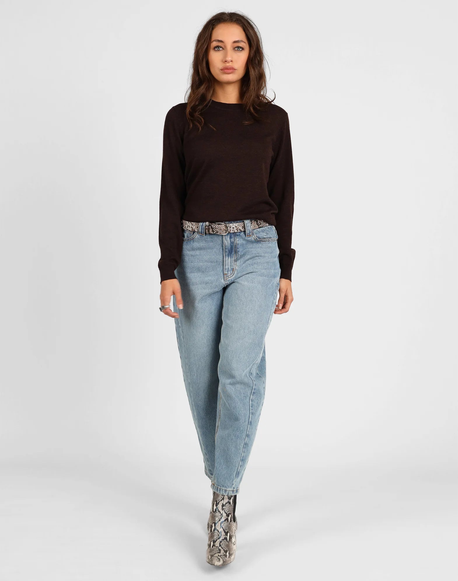 Storm Merino Long Sleeve Classic Sweater Chocolate