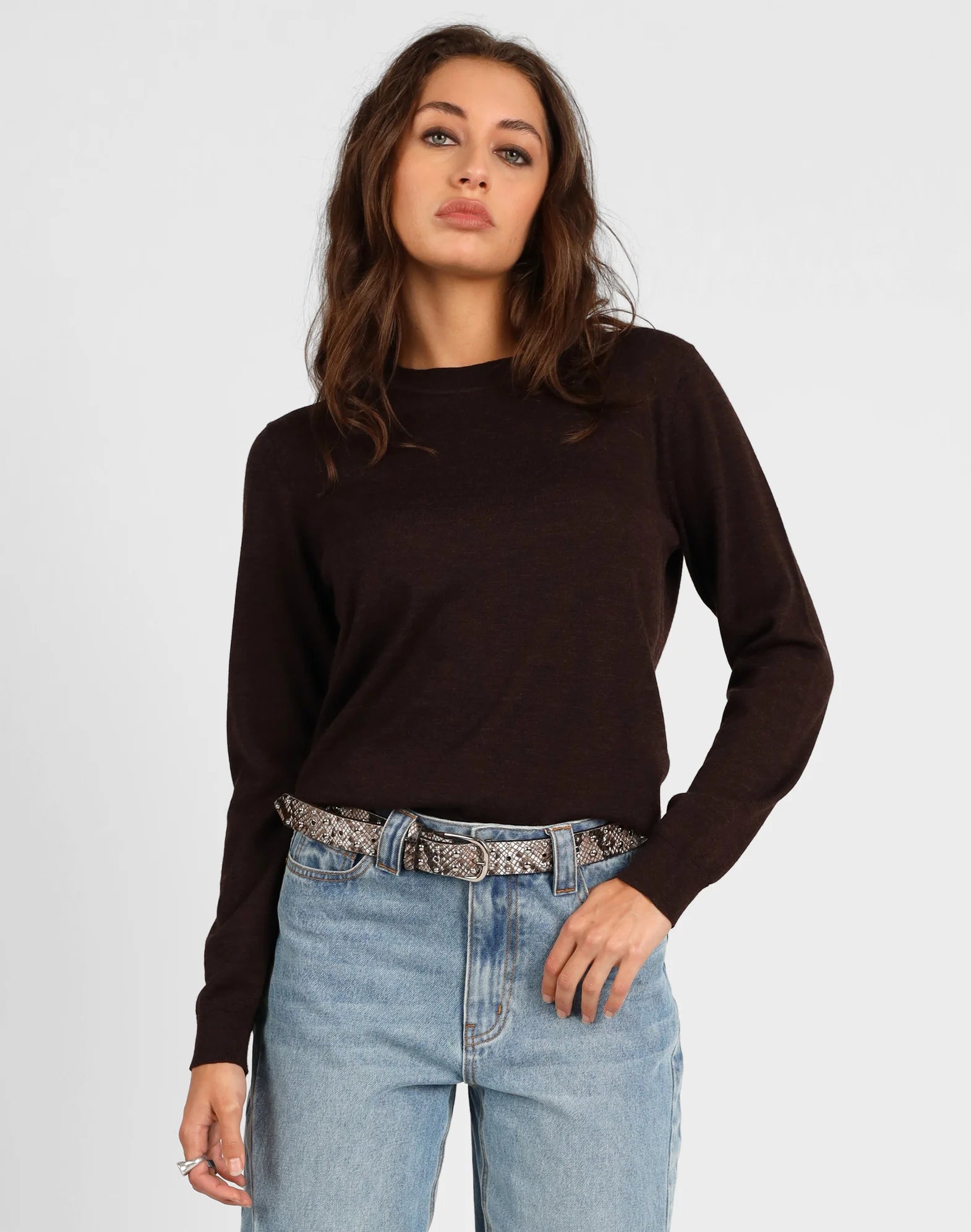 Storm Merino Long Sleeve Classic Sweater Chocolate
