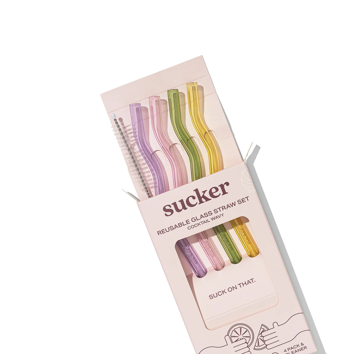 Sucker Cocktail Wavy Glass Straws Multi