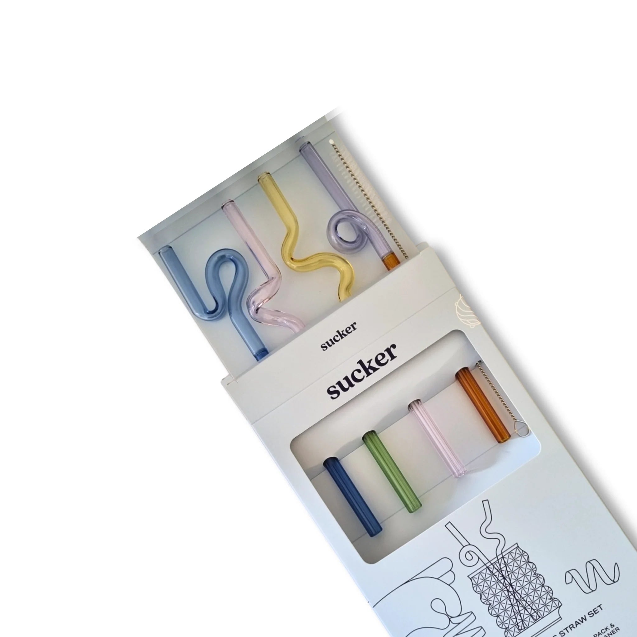 Sucker Curly Glass Straws Set