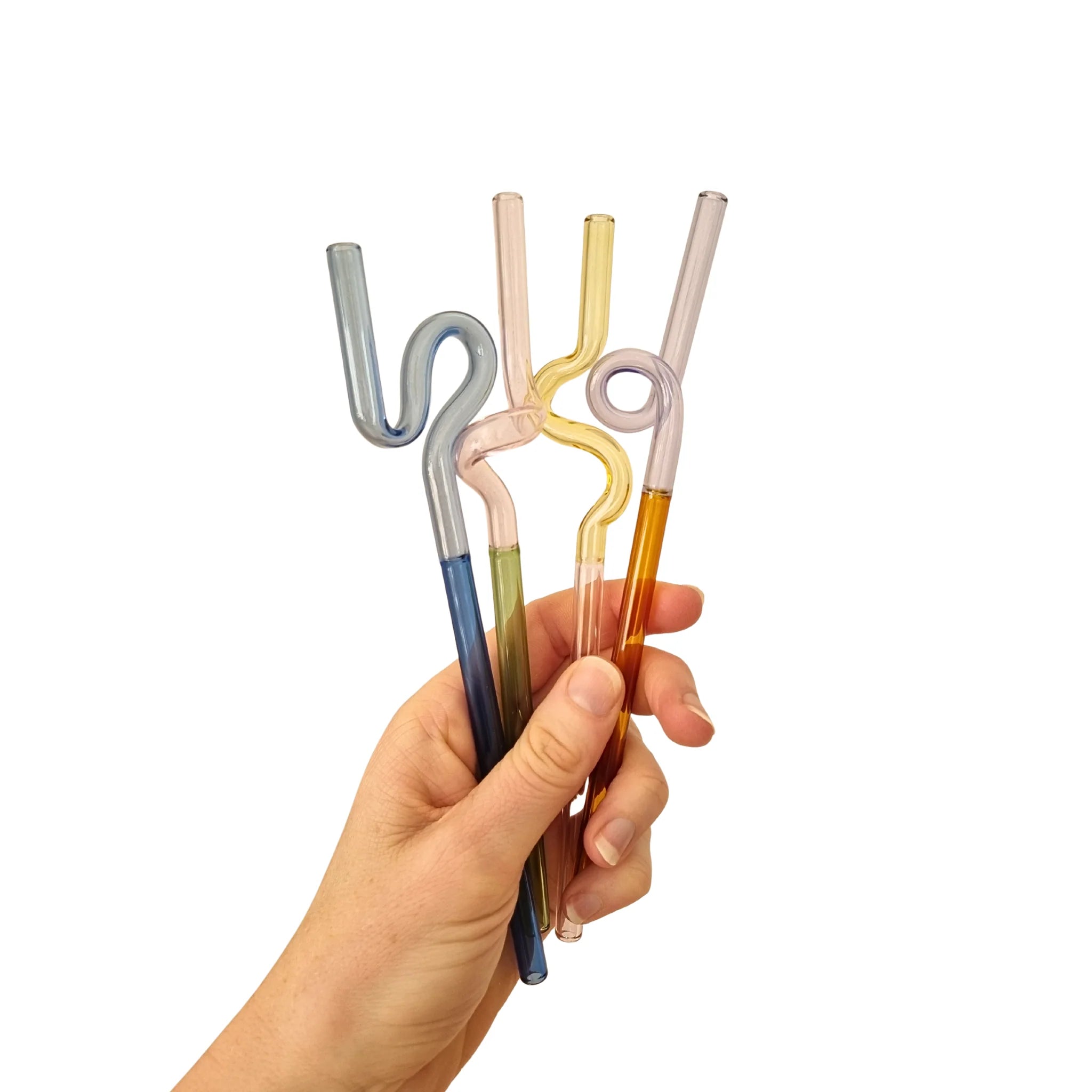 Sucker Curly Glass Straws Set