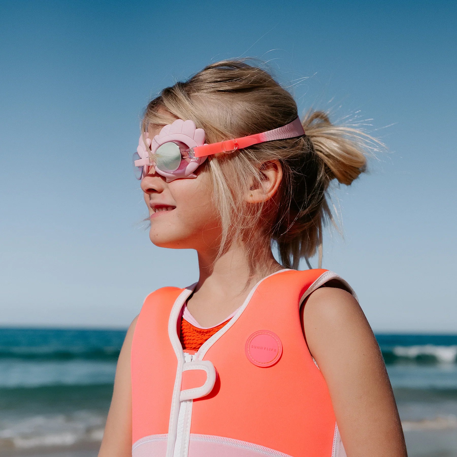 Sunnylife Melody the Mermaid Mini Swim Goggles Neon Strawberry