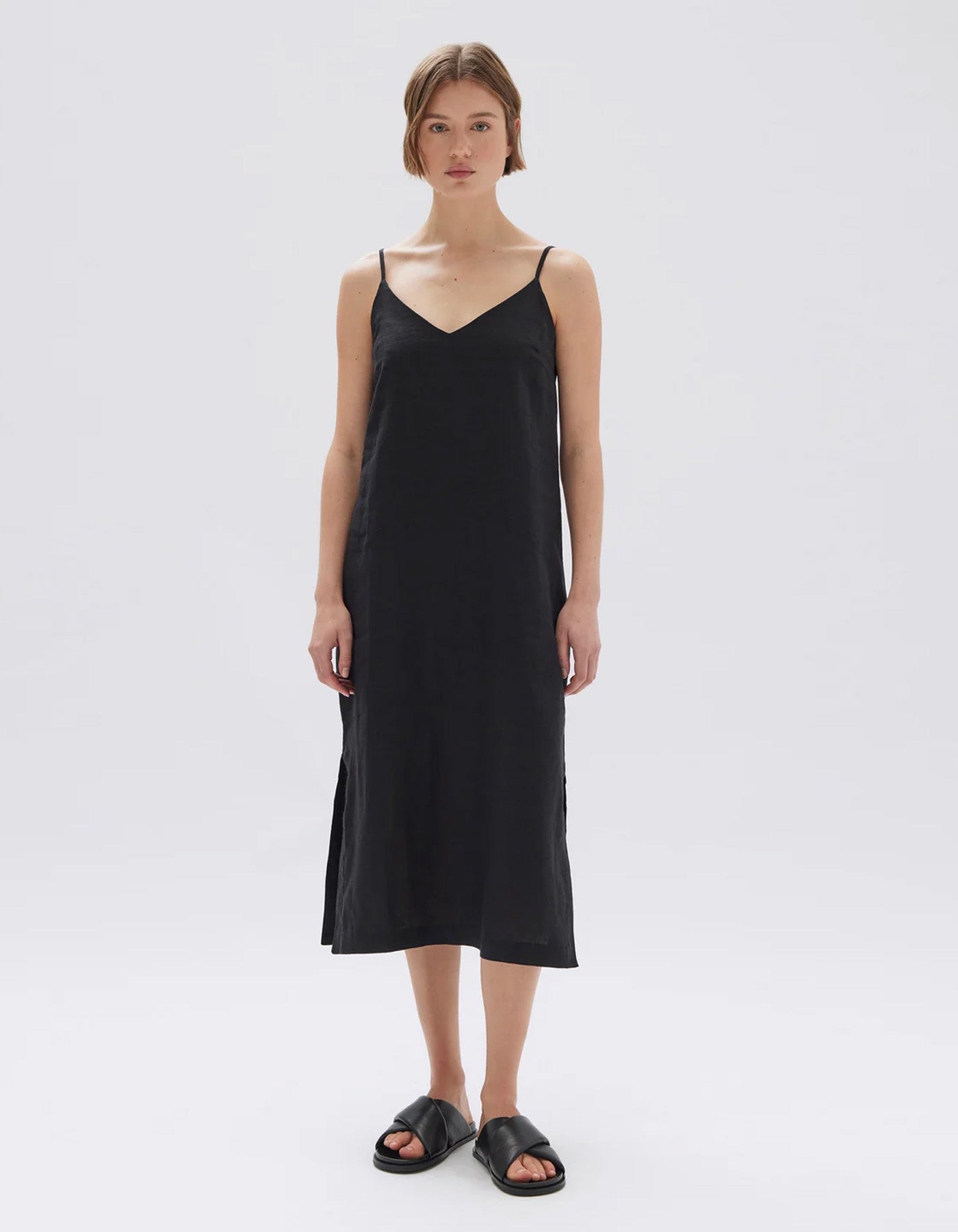 Assembly Label Vallory Linen Slip Dress Black