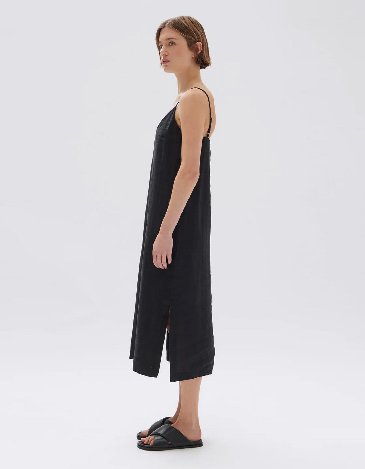 Assembly Label Vallory Linen Slip Dress Black