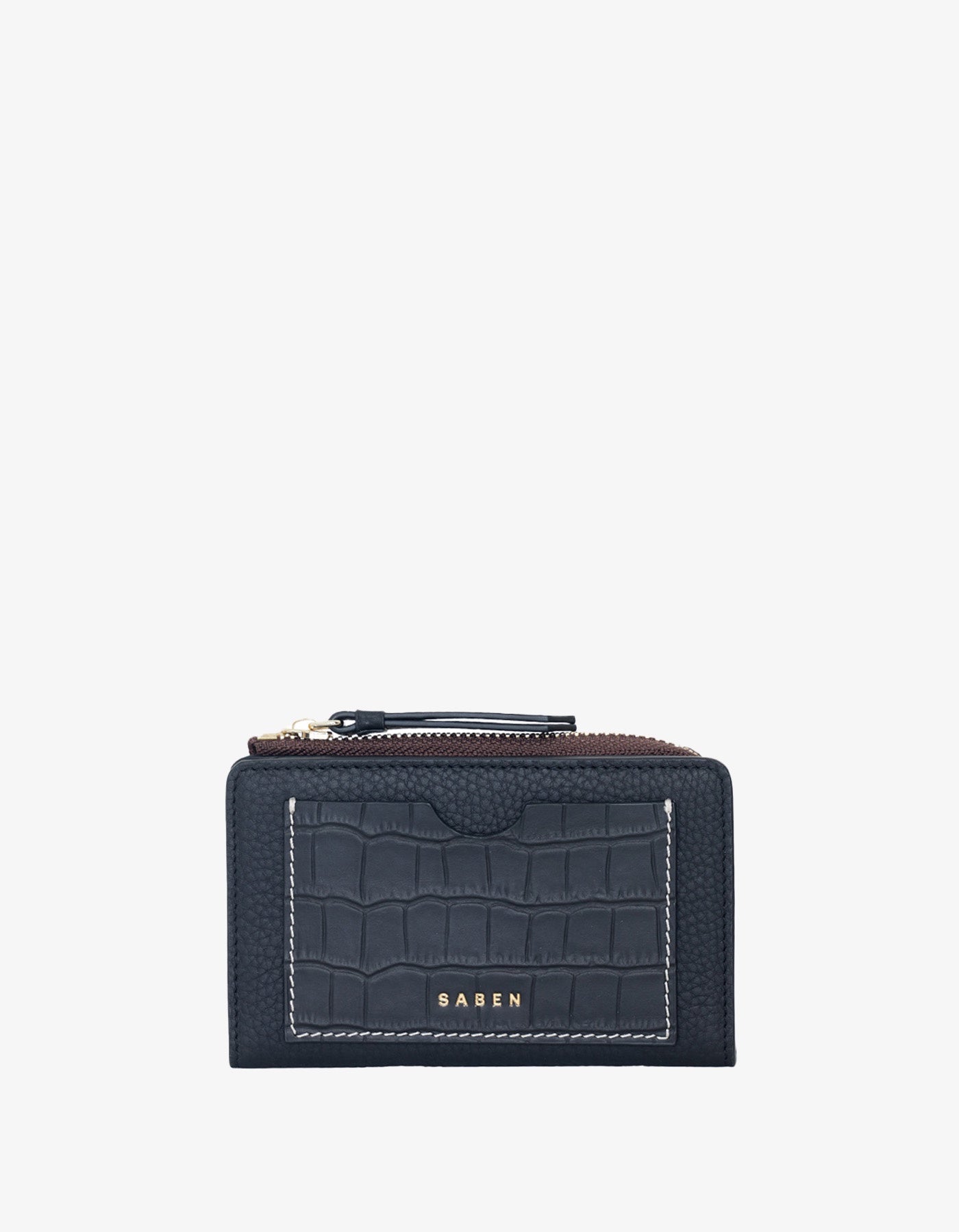 Saben Wednesdays Wallet Black Croc White Stitch