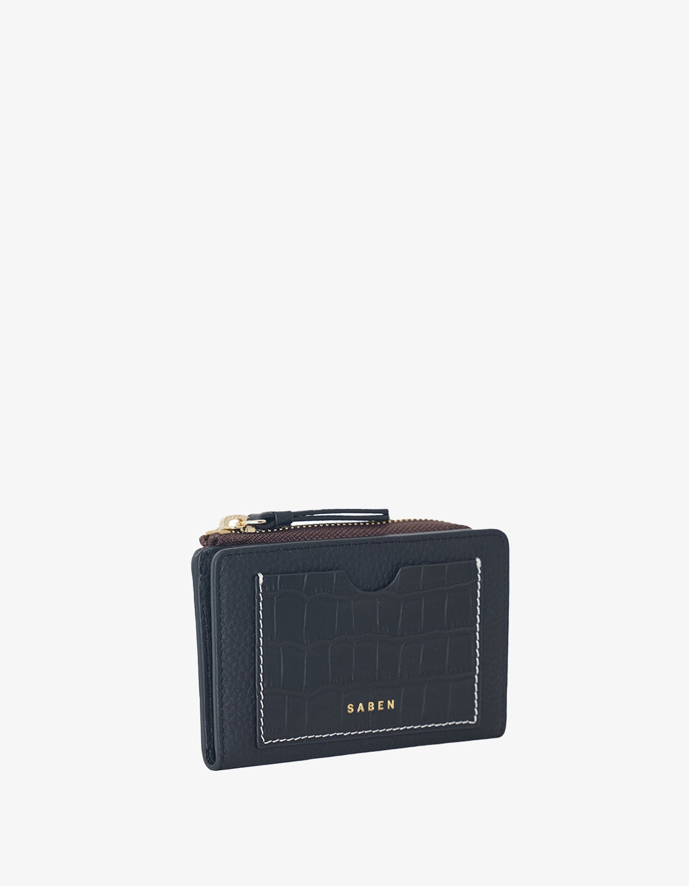 Saben Wednesdays Wallet Black Croc White Stitch