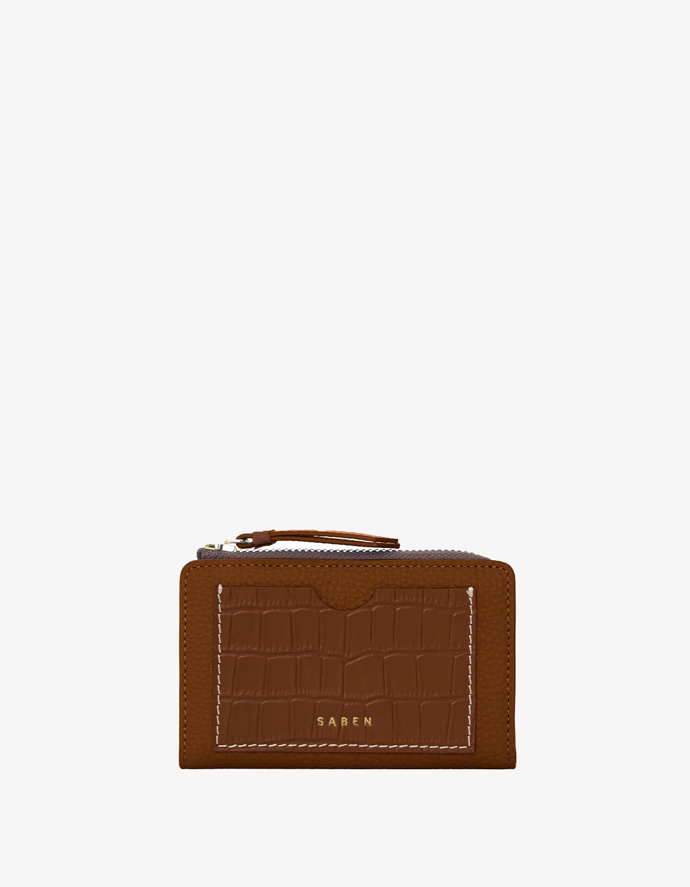 Saben Wednesdays Wallet Tan Croc White Stitch