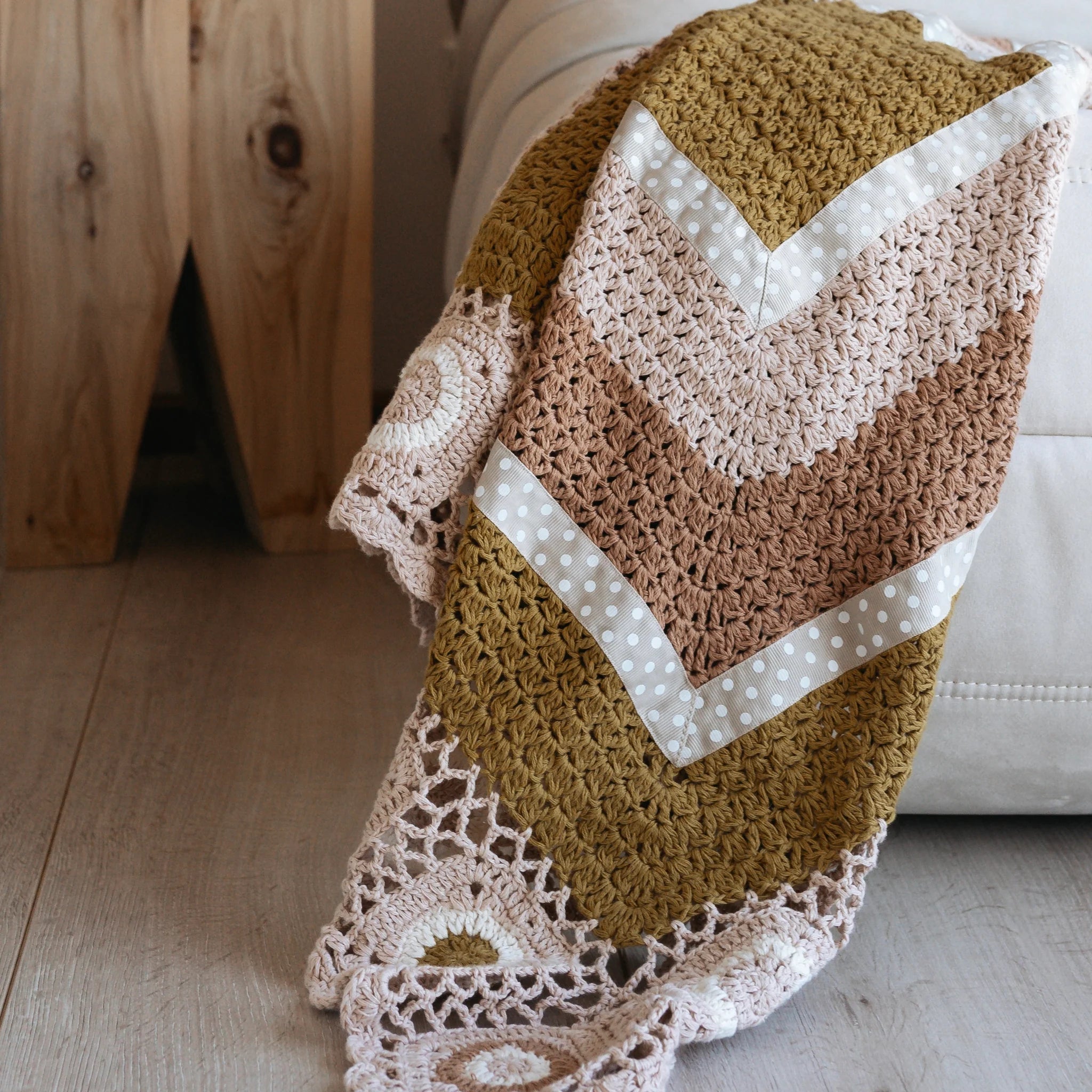 And The Little Dog Laughed caramel ocre hand crochet blanket