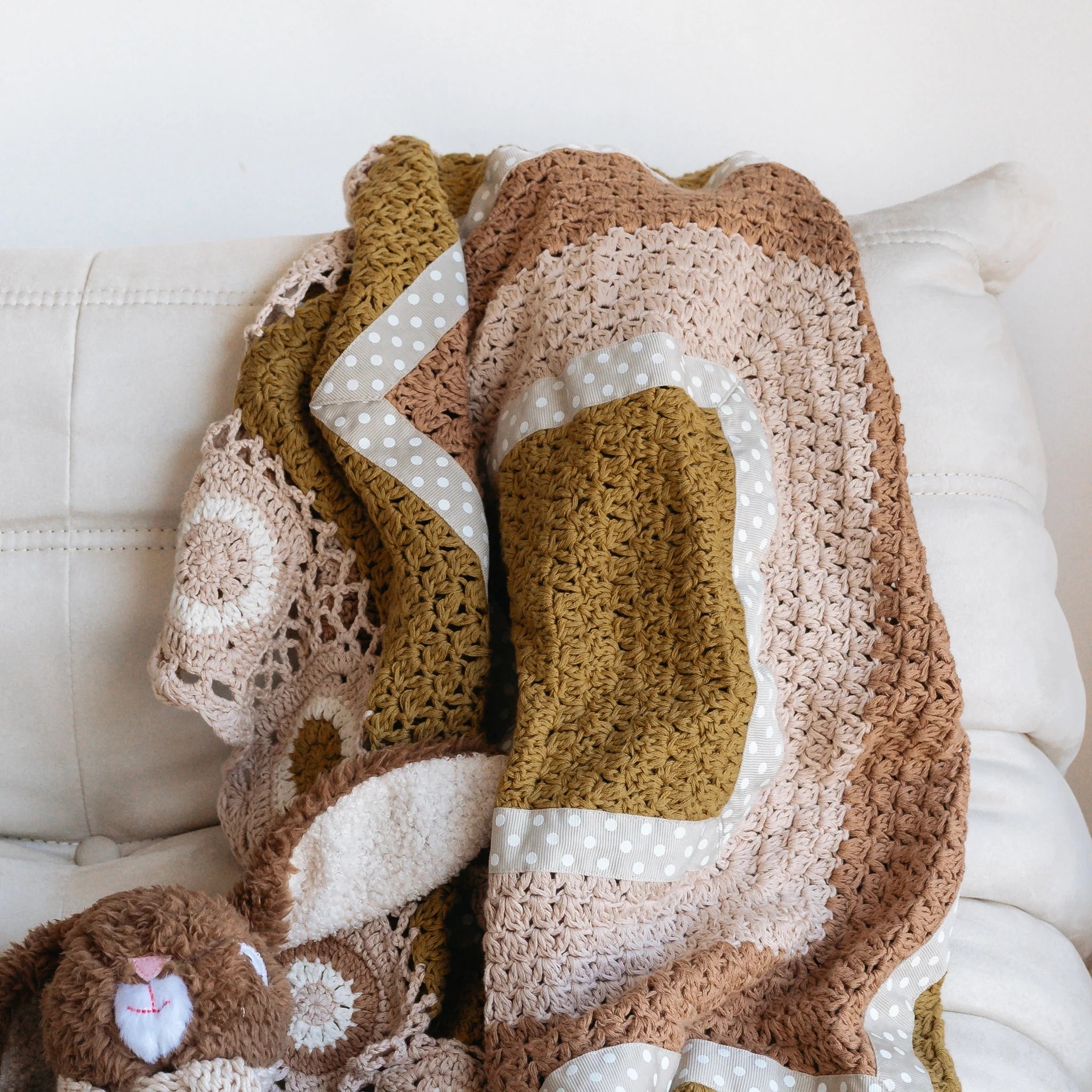 And The Little Dog Laughed caramel ocre hand crochet blanket